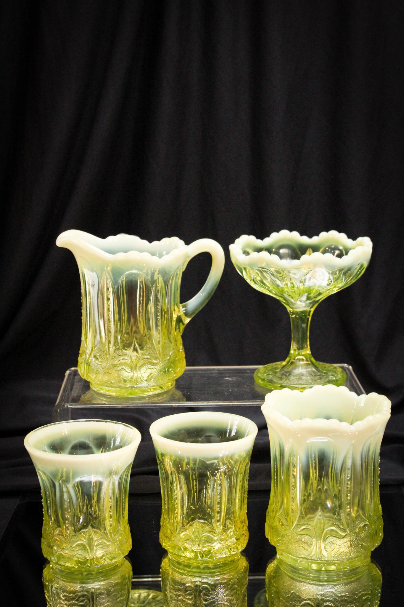 5 pc Lot Vaseline Opalescent Iris Meander Victorian Glass (1 of 12)