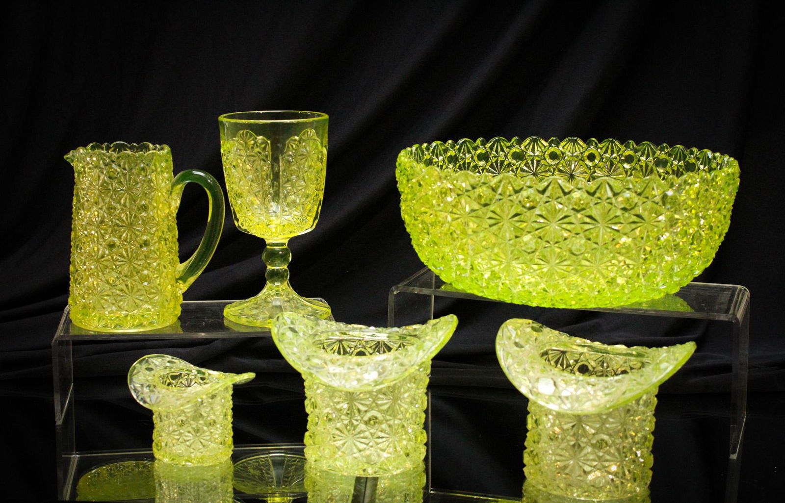 6 pc Lot Vaseline Glass Victoriana Grandeur (1 of 13)