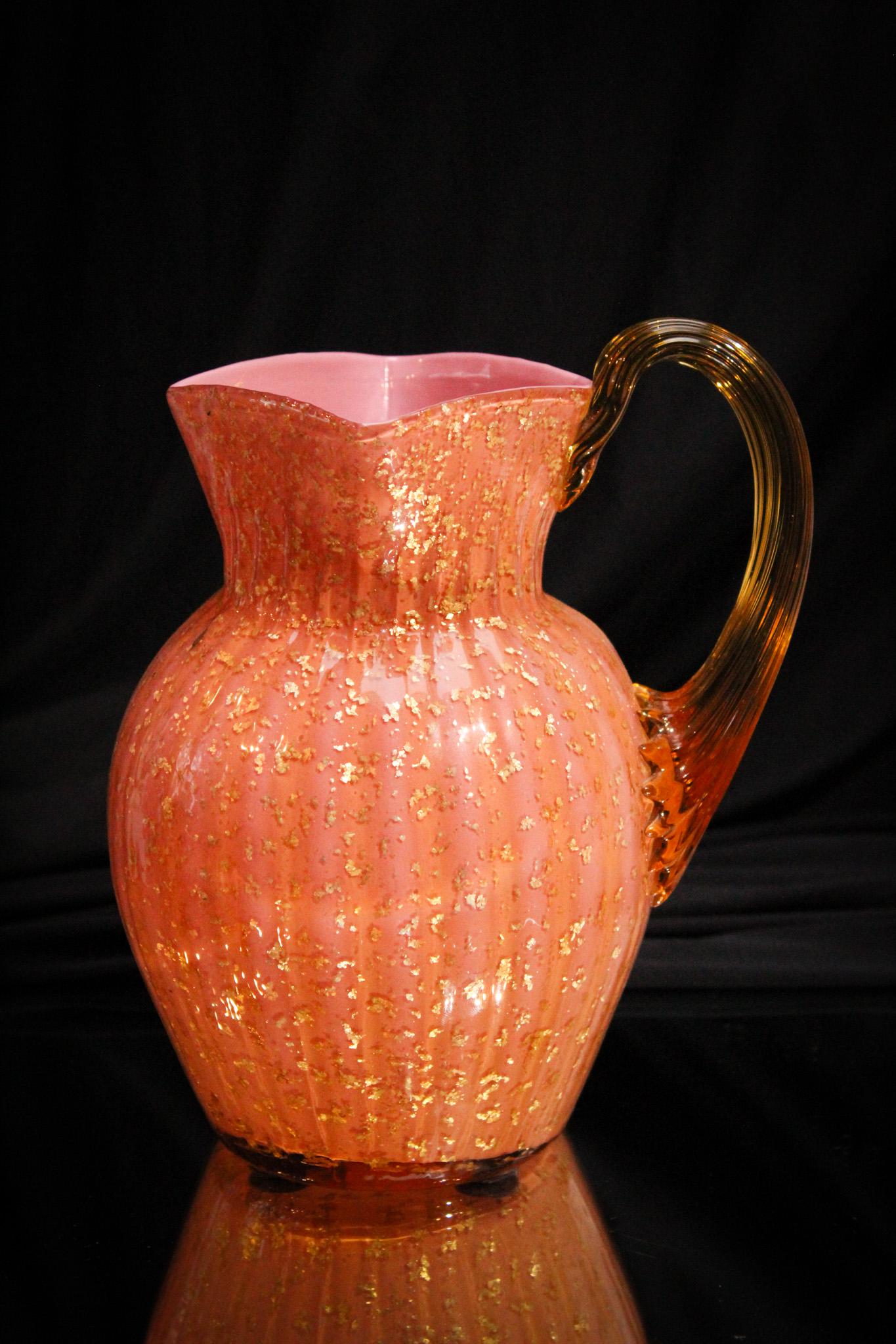 Victorian Pink/ Amber Mica Cased Art Glass Pitcher (1 of 4)
