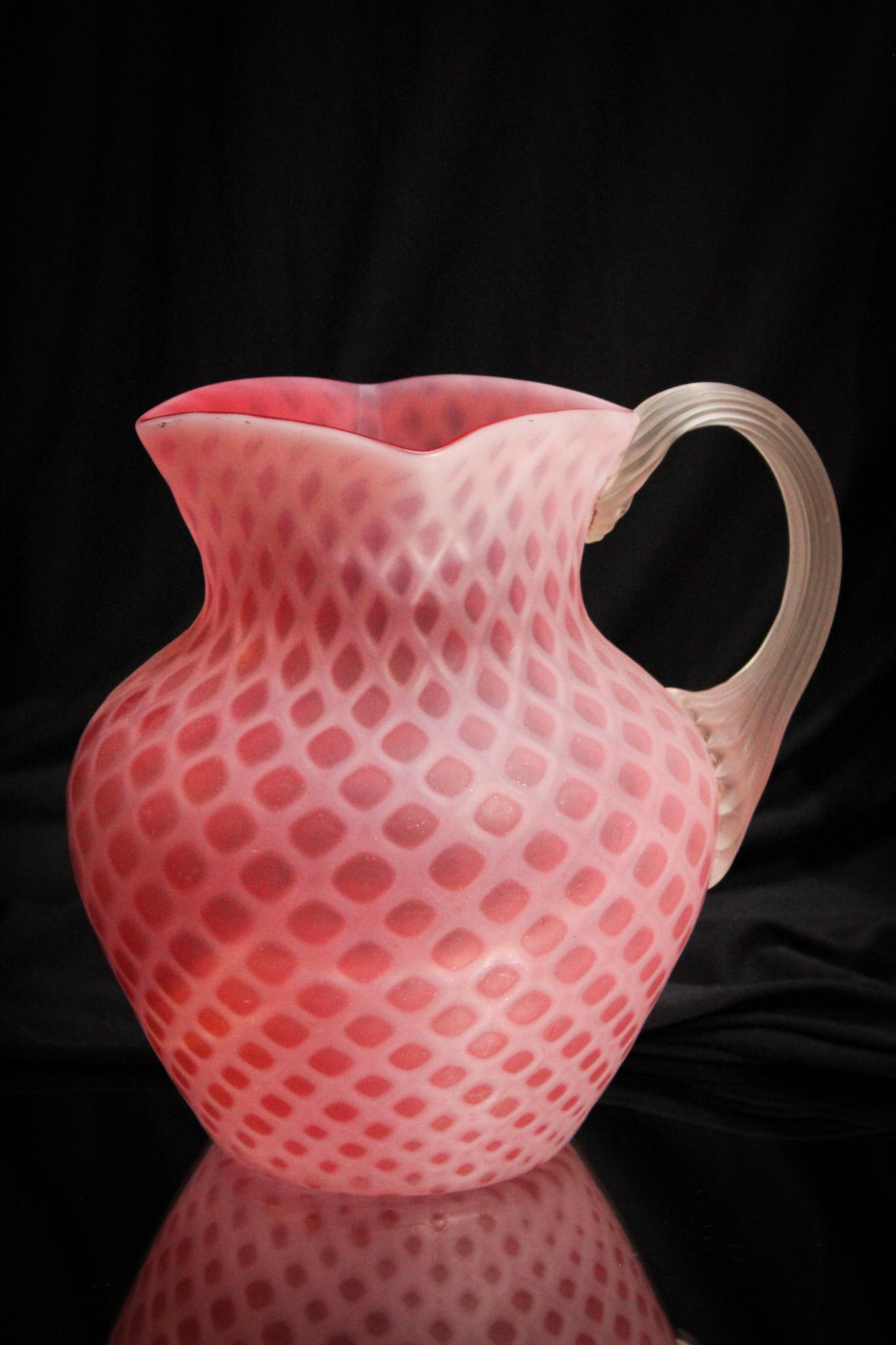 Phoenix Cranberry Opalescent Satin Victorian Water Pitcher (1 of 5)