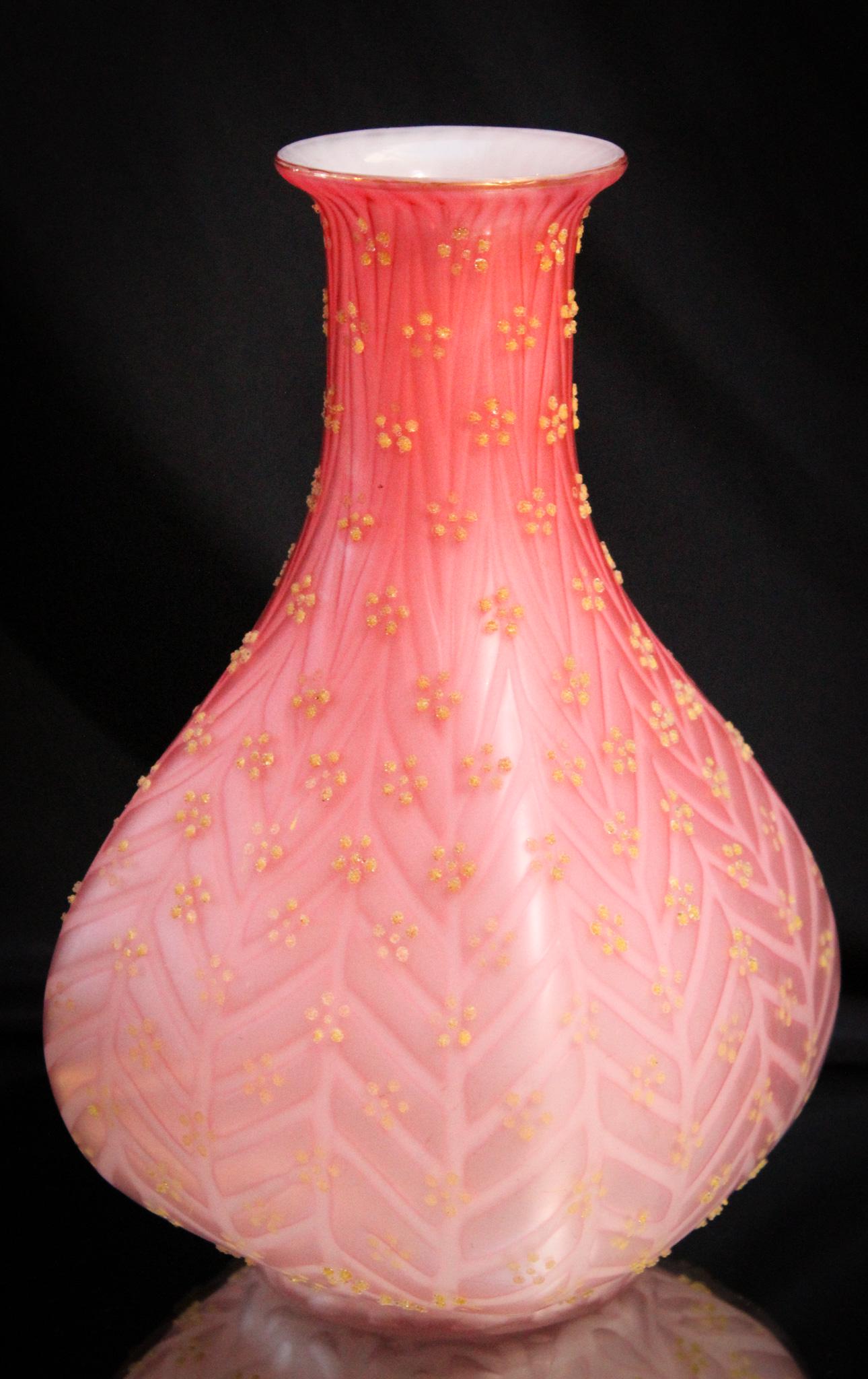 Pink Chevron pattern Coralene Mother of Pearl Victorian vase (1 of 7)