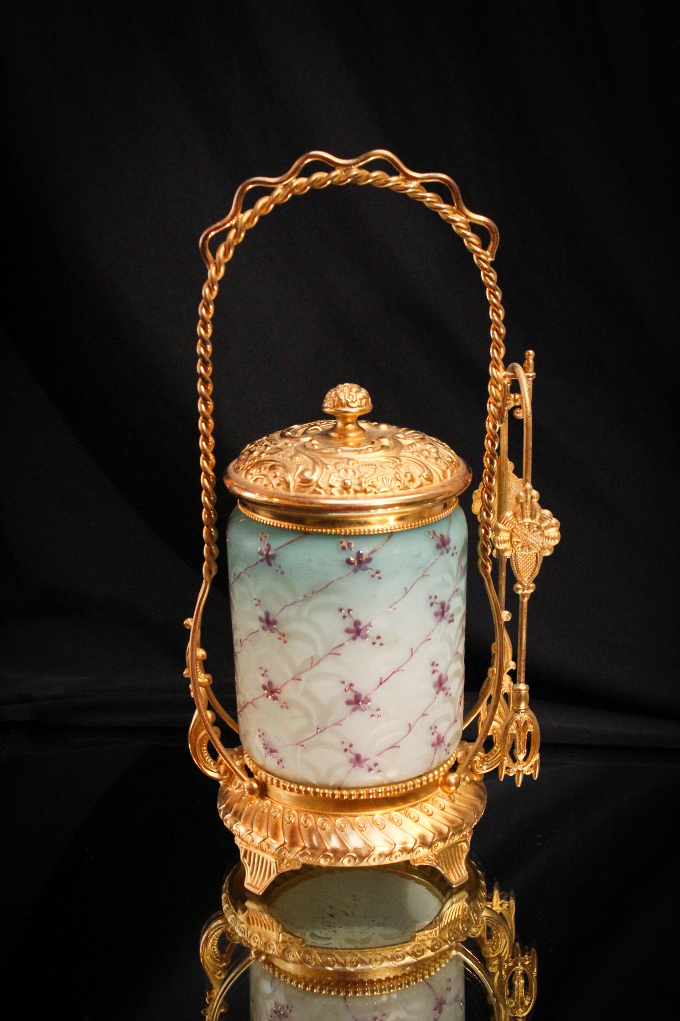 Rare Blue Peacock Eye Mother of Pearl Enameled Gilt Victorian Pickle Castor (1 of 4)