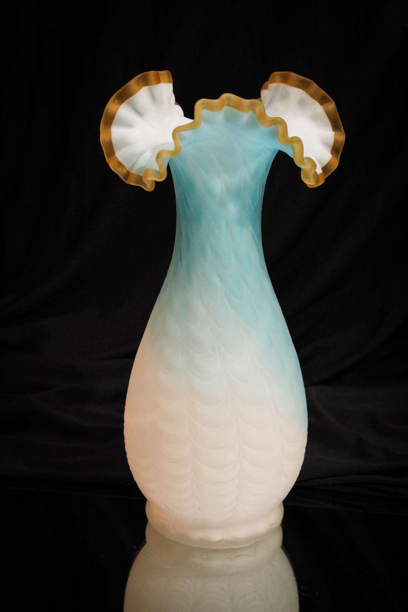 Phoenix Satin Blue Shaded Cased Drape Glass 10" Vase (1 of 4)