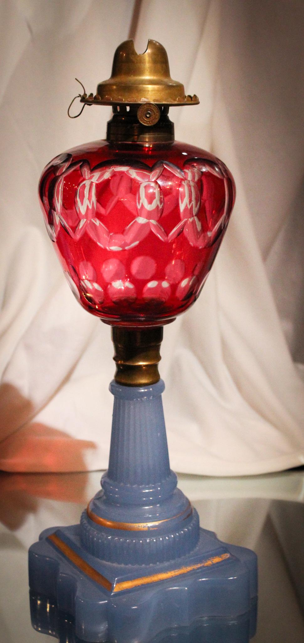 Victorian Ruby Cut to Clear Oil Lamp (1 of 6)