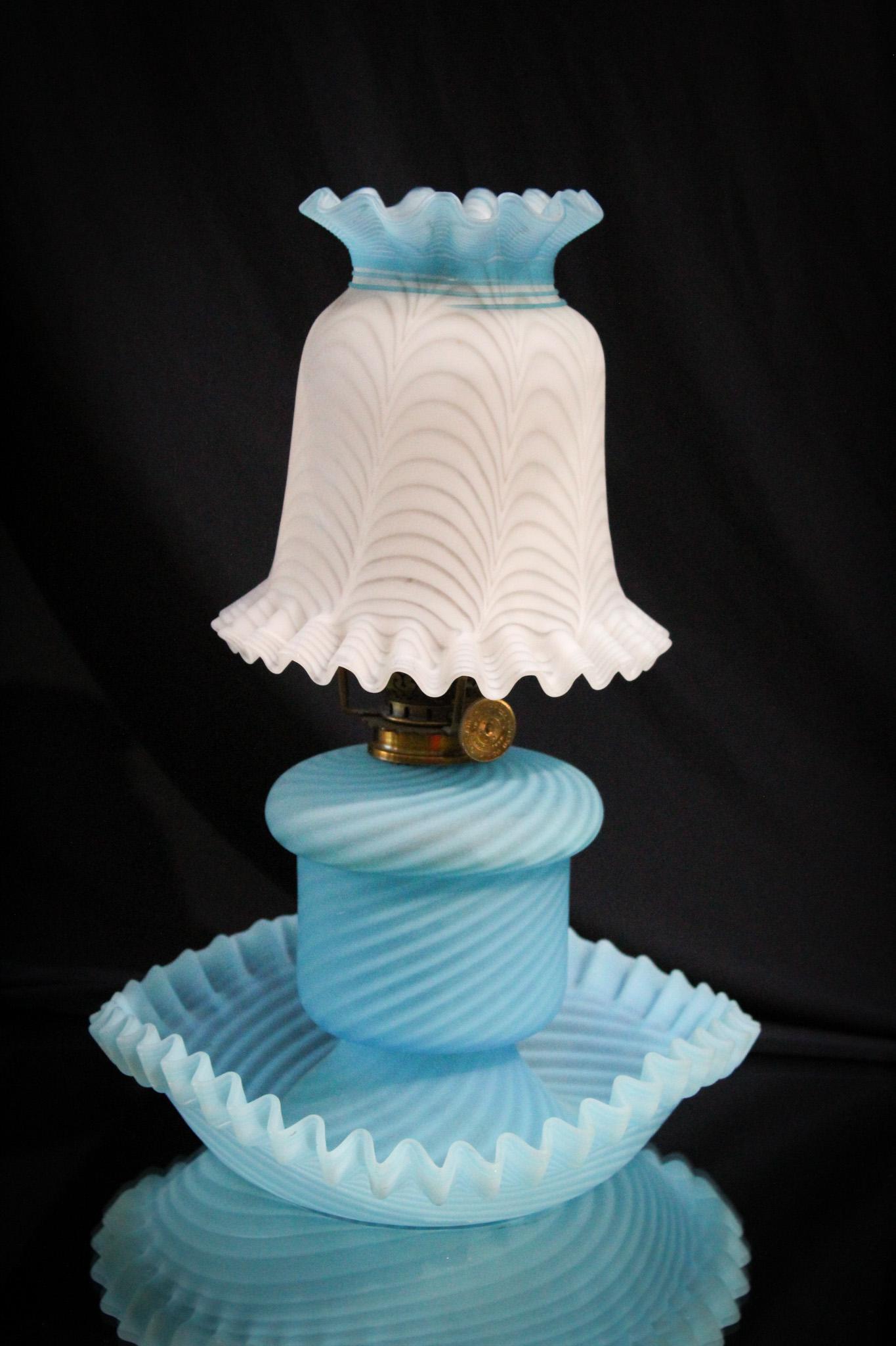 Rare Nailsea Blue & White Victorian Miniature Oil Lamp (1 of 13)