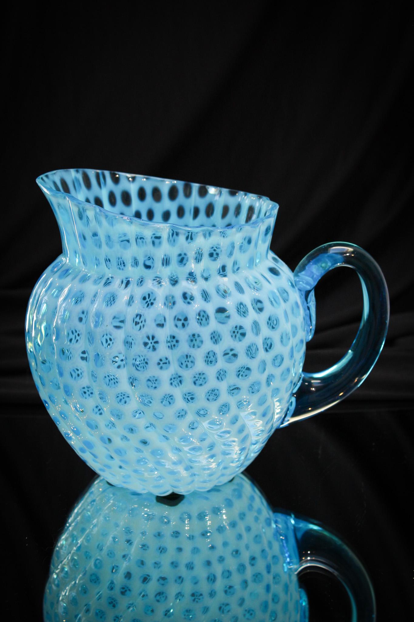 Rare Hobb's Swirled Blue Opalescent  Water Pitcher (1 of 6)