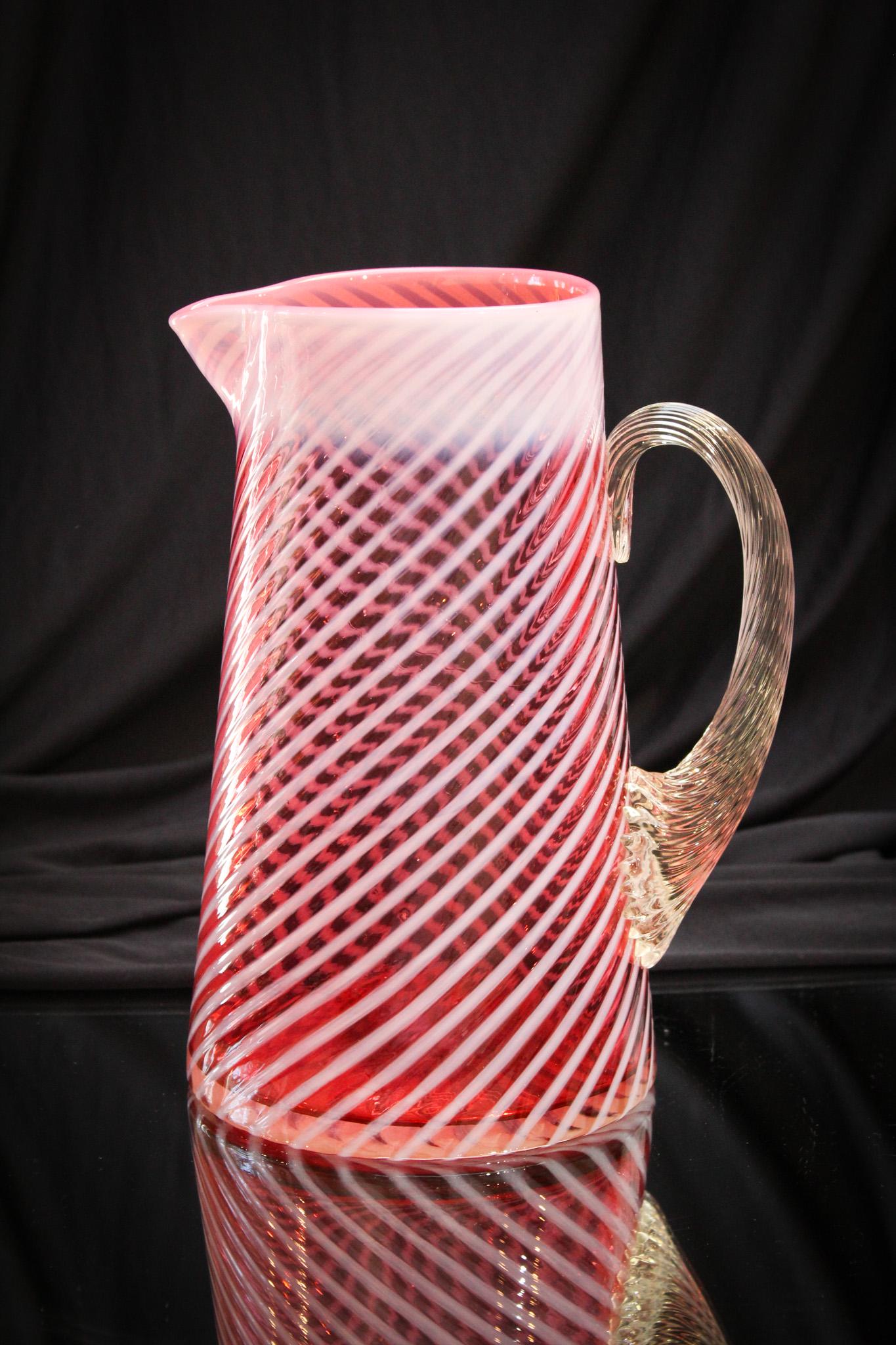 Victorian Cranberry Opalescent Swirl Tankard Pitcher (1 of 5)