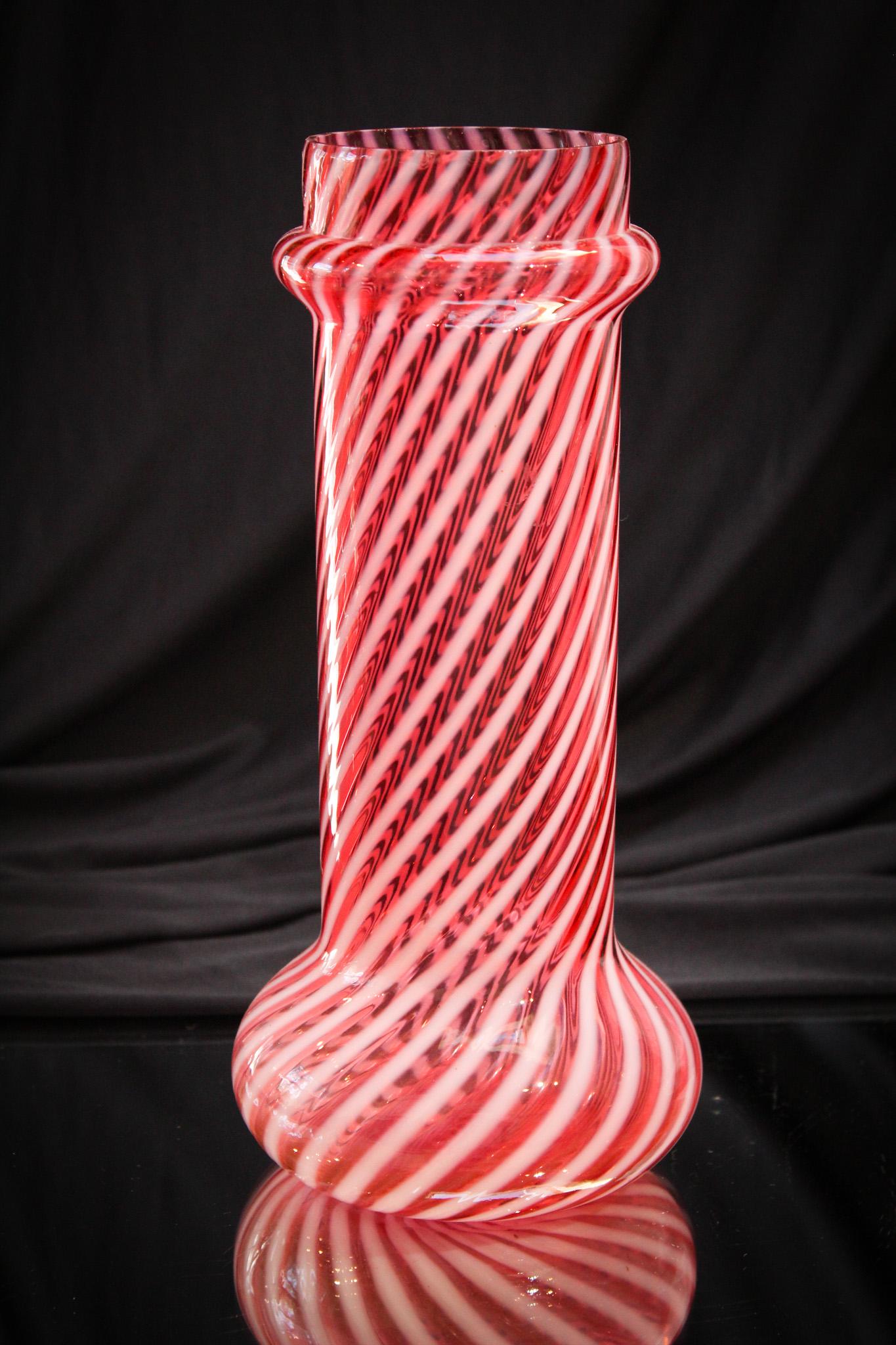 Rare Cranberry Opalescent Victorian Glass Straw Jar (1 of 4)