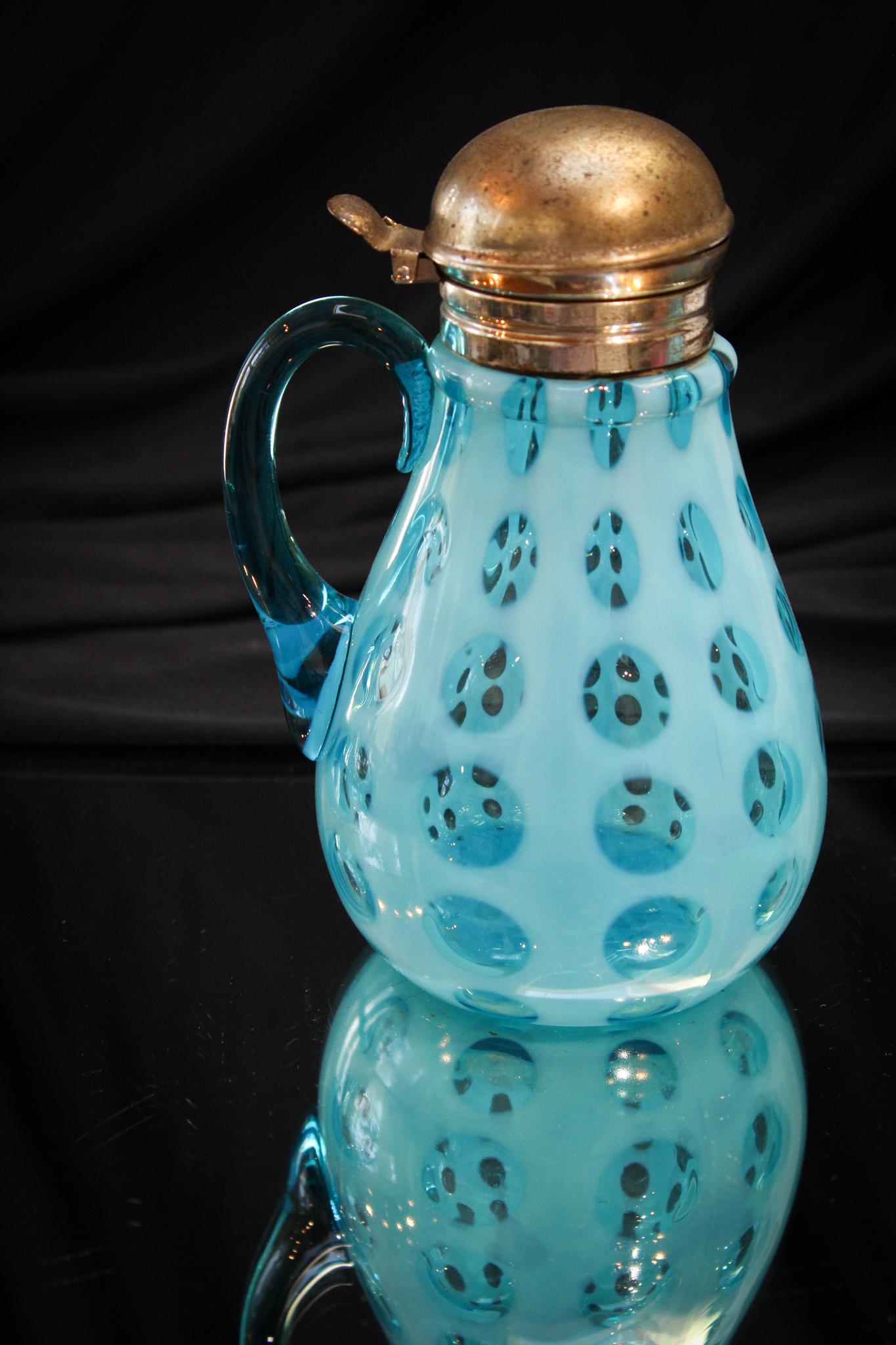 Victorian Blue Opalescent Polka Dot Syrup Pitcher (1 of 5)