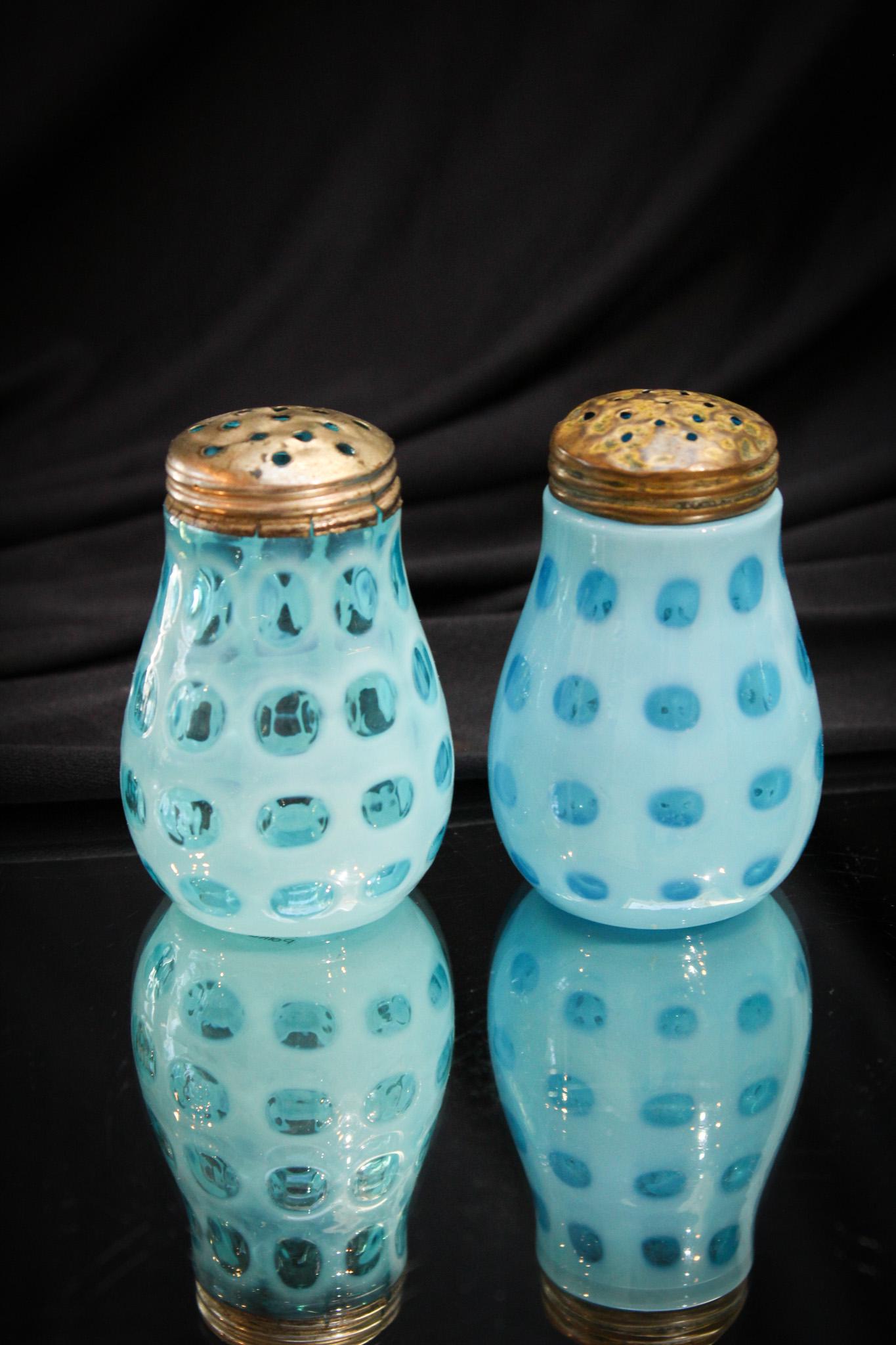 Victorian Blue Opalescent Polka Dot Salt Shaker Pair (1 of 4)