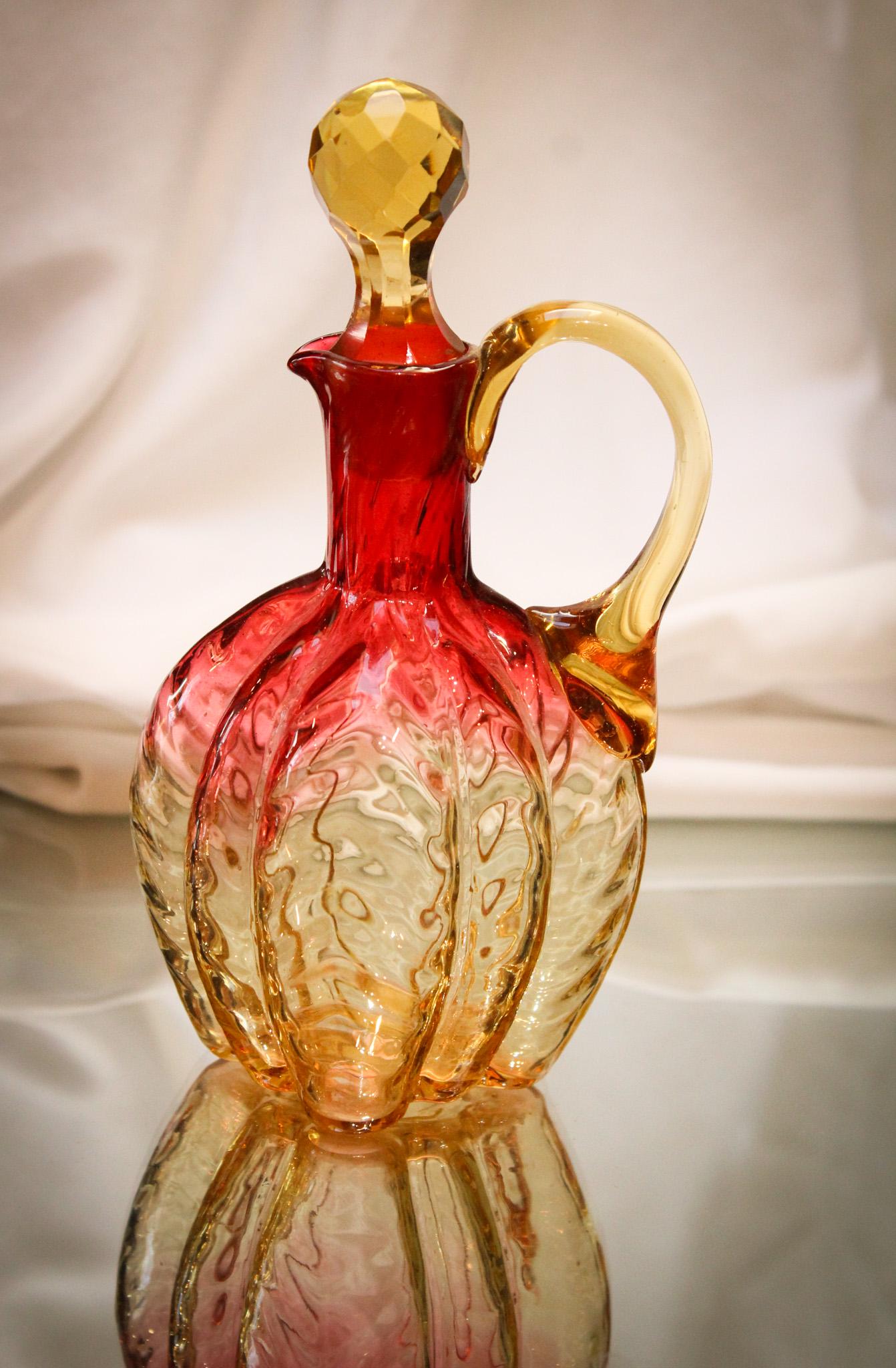 Phoenix Amberina Victorian Glass Herringbone Cruet (1 of 5)