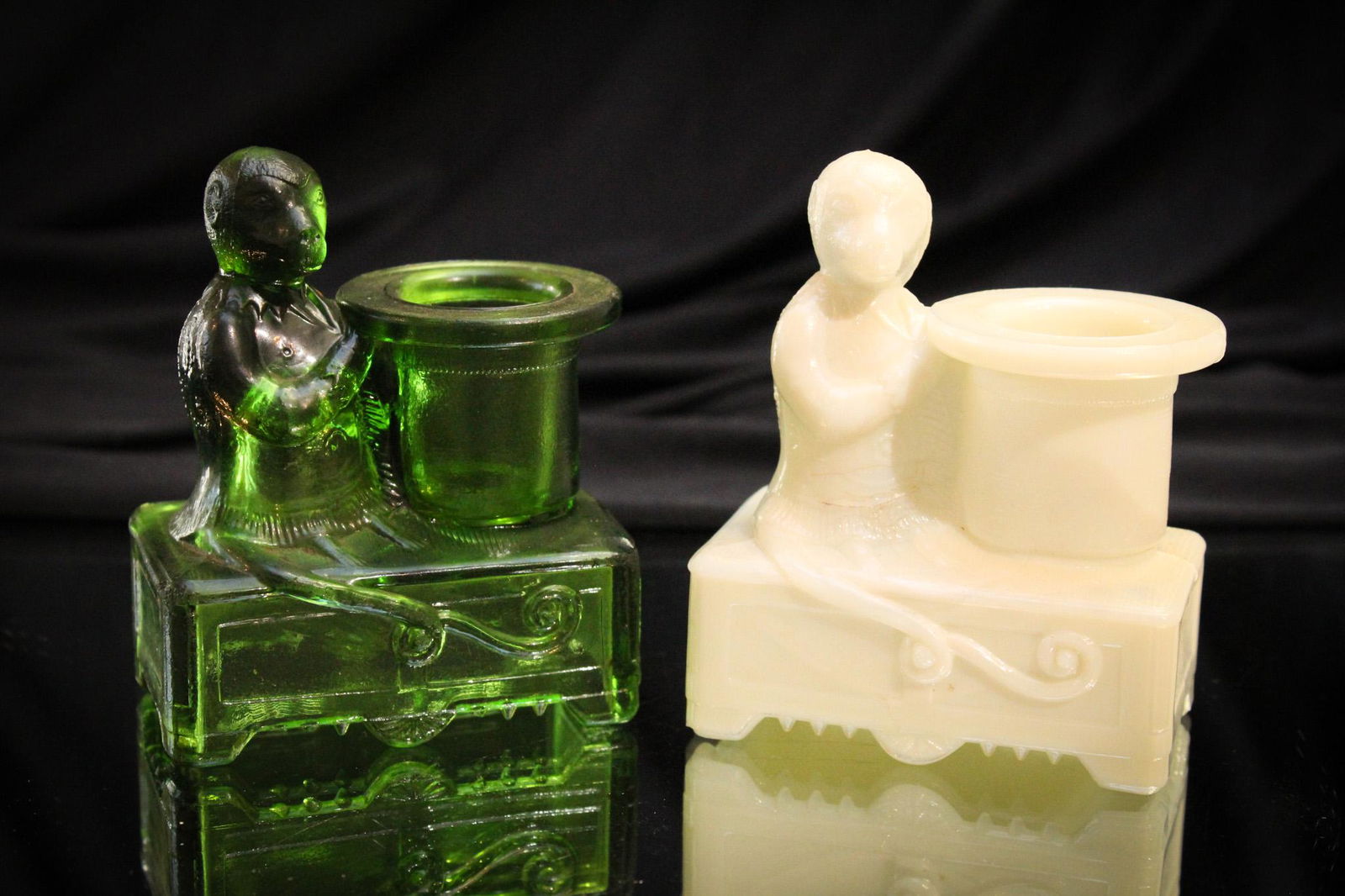 Two Victorian Glass Monkey Toothpick Holders (1 of 6)