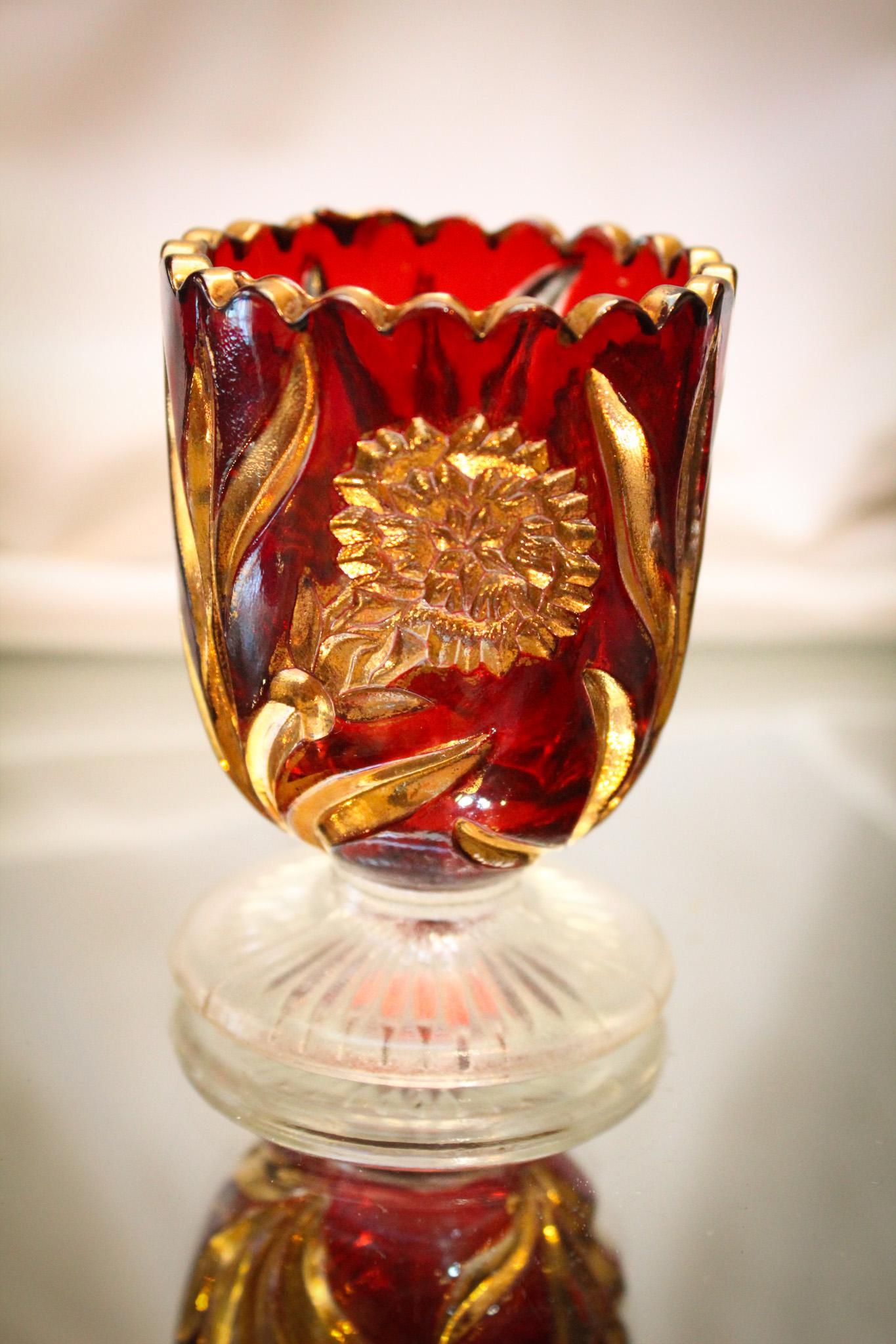 Victorian Ruby Stained Glass Carnation Toothpick Holder (1 of 5)