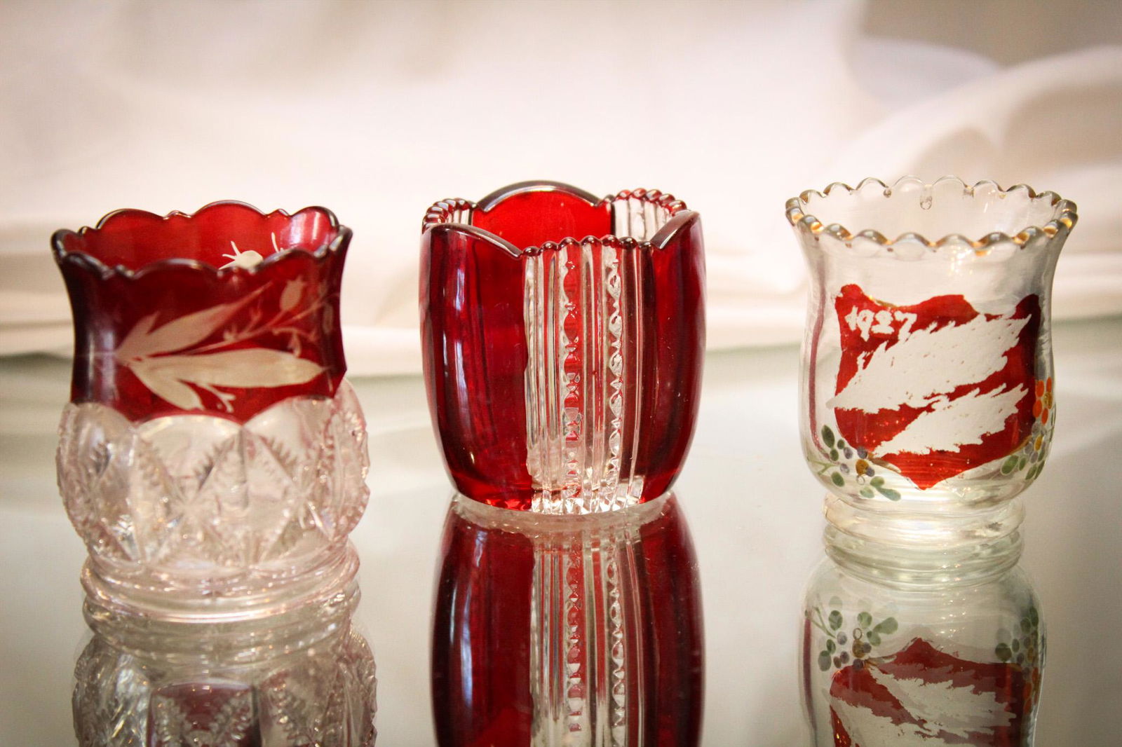 3 pc Lot Victorian Ruby Stained Toothpick Holders (1 of 8)