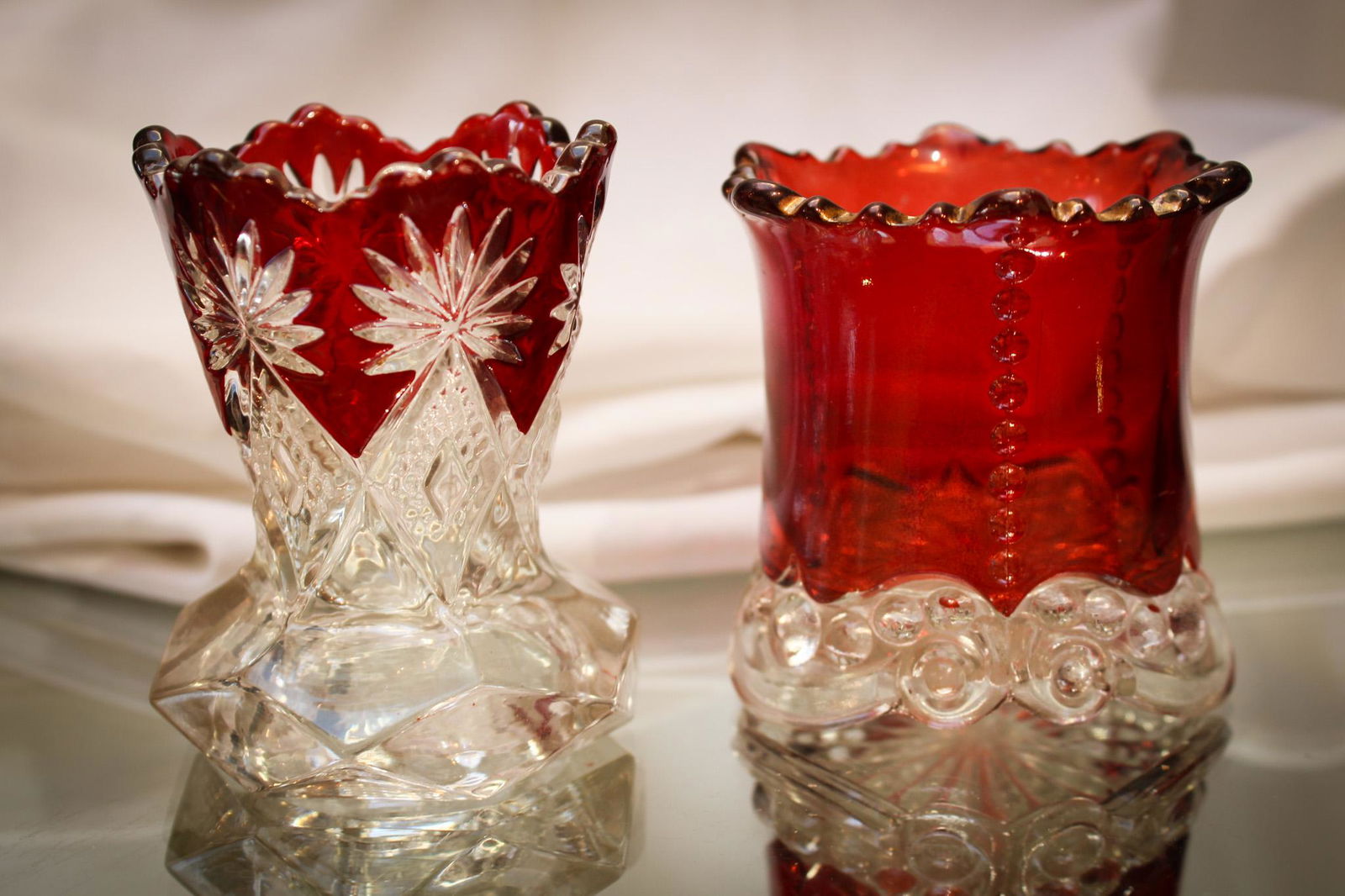 2 pc Lot Victorian Ruby Stained Toothpick Holders (1 of 3)