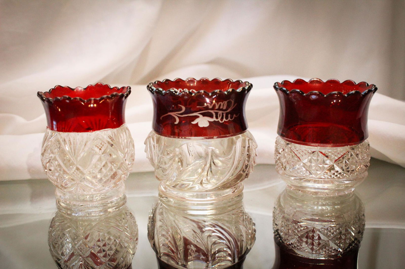3 pc Lot Victorian Ruby Stained Glass Toothpick Holders (1 of 6)