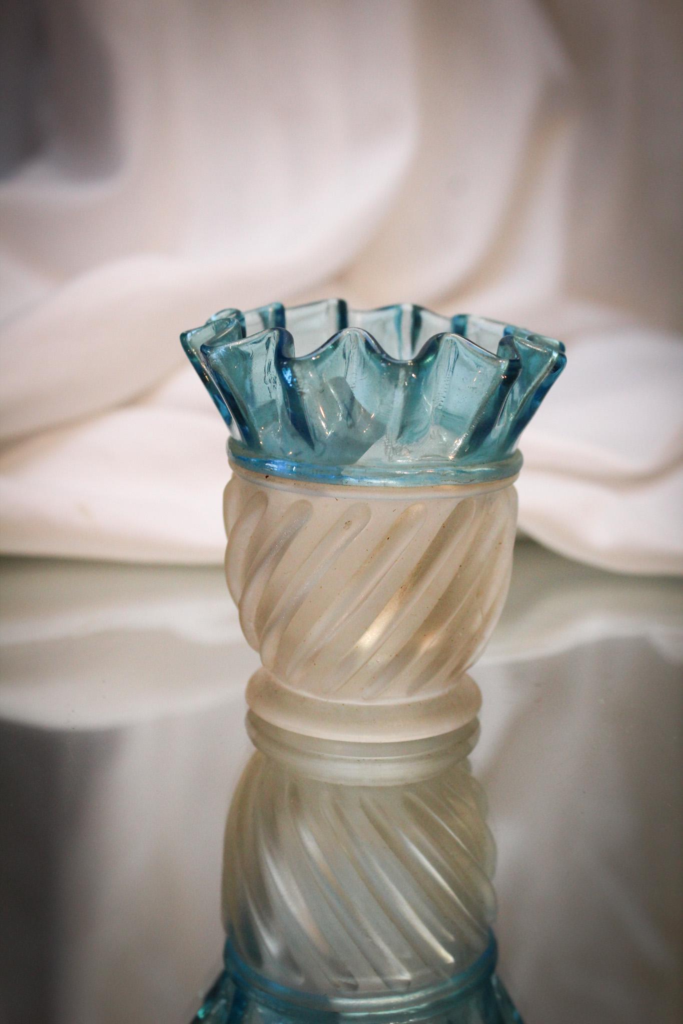 Gonterman Blue & Frosted Victorian Toothpick Holder: This is a beauty here folks and the collectors of this pattern really love it as well. This wonderful blue and frosted toothpick holder deserves a new home. Will you provide it one? It stands 2 1/2" t