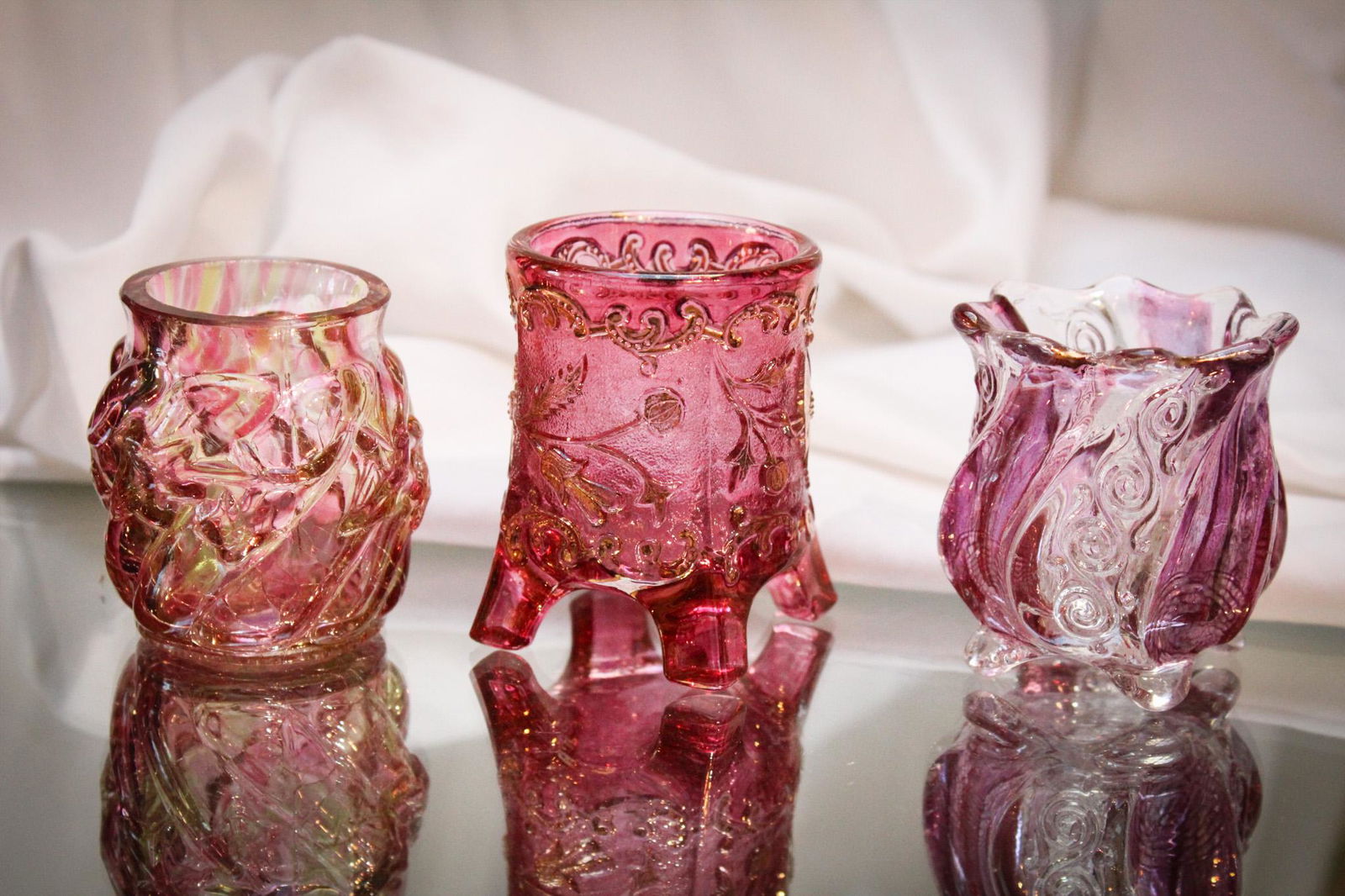 3 pc Lot Victorian Colored Pattern Glass Toothpick Holders (1 of 4)