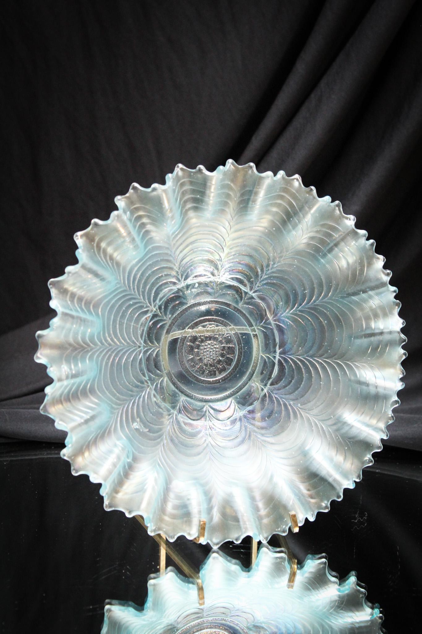 Northwood Nippon Ice Blue Carnival Glass Bowl: Lovely Northwood Carnival Glass Nippon pattern Ice blue colored bowl. Bowl measures 8 1/2" in diameter. Excellent coloring.