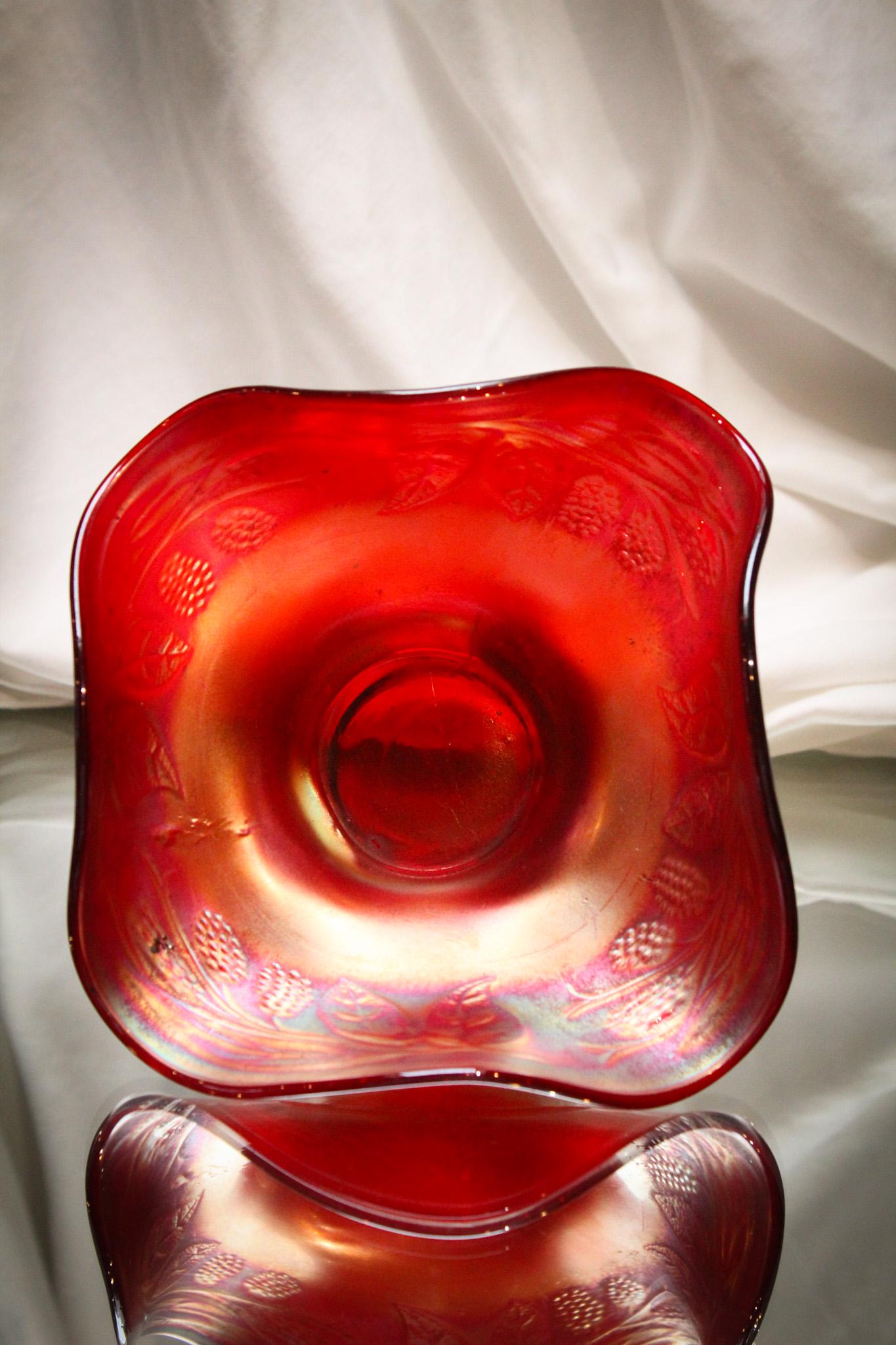Fenton Red Carnival Blackberry 4-Sides Hat Vase (1 of 5)