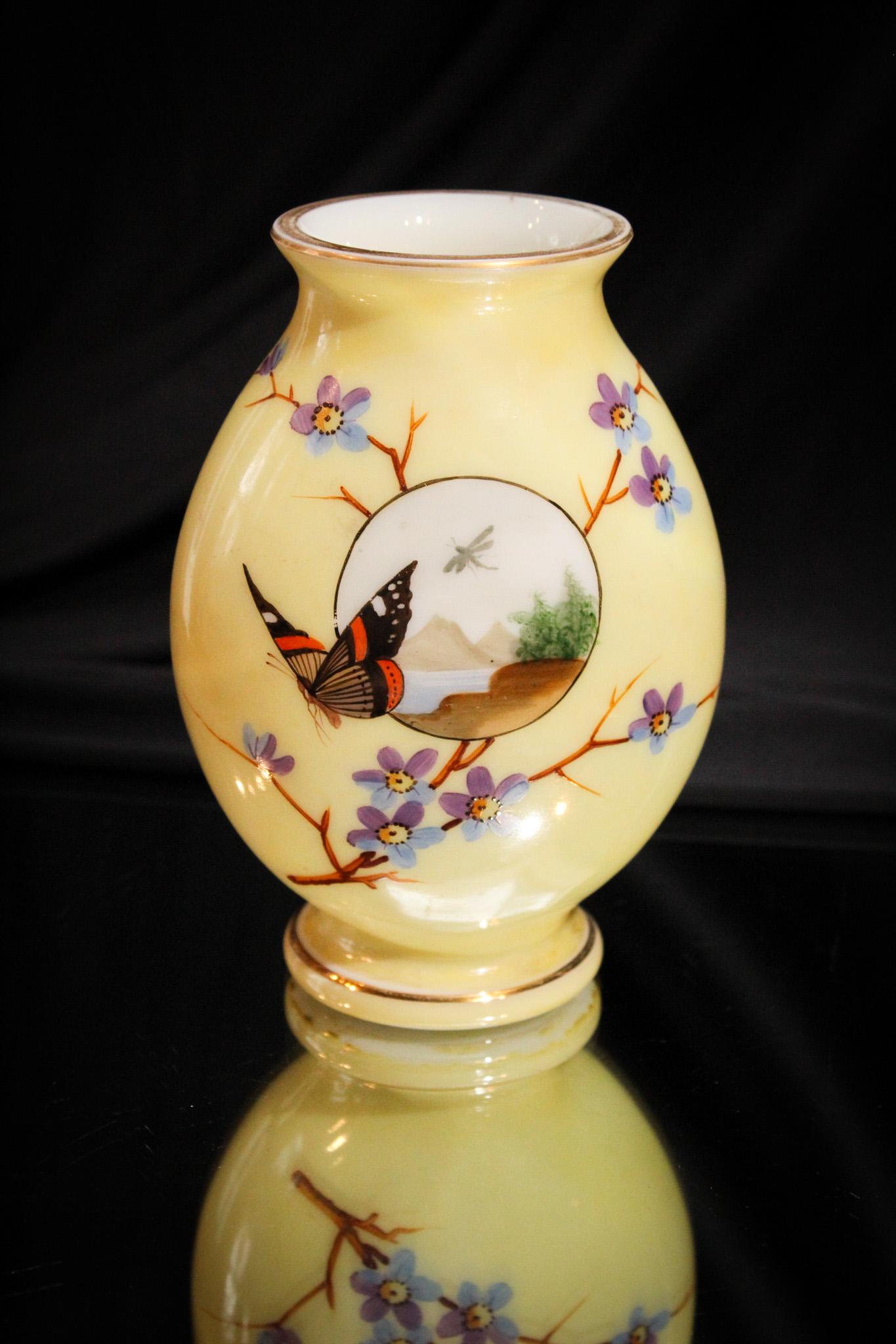 Victorian Enameled Opal Glass Ovoid shape Vase (1 of 4)