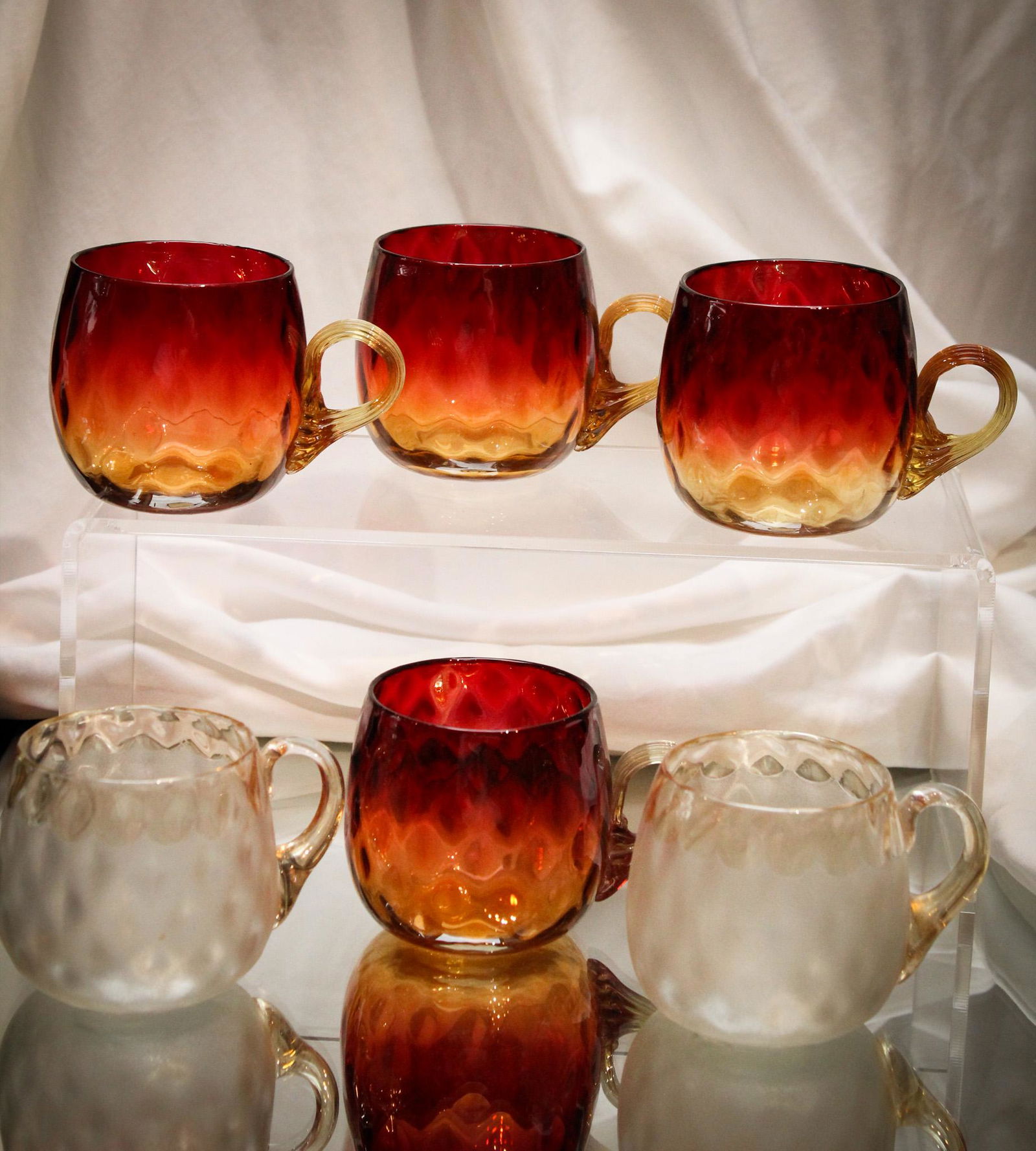 6 pc Lot Victorian Punch Amberina & Pomona Glass Cups (1 of 5)