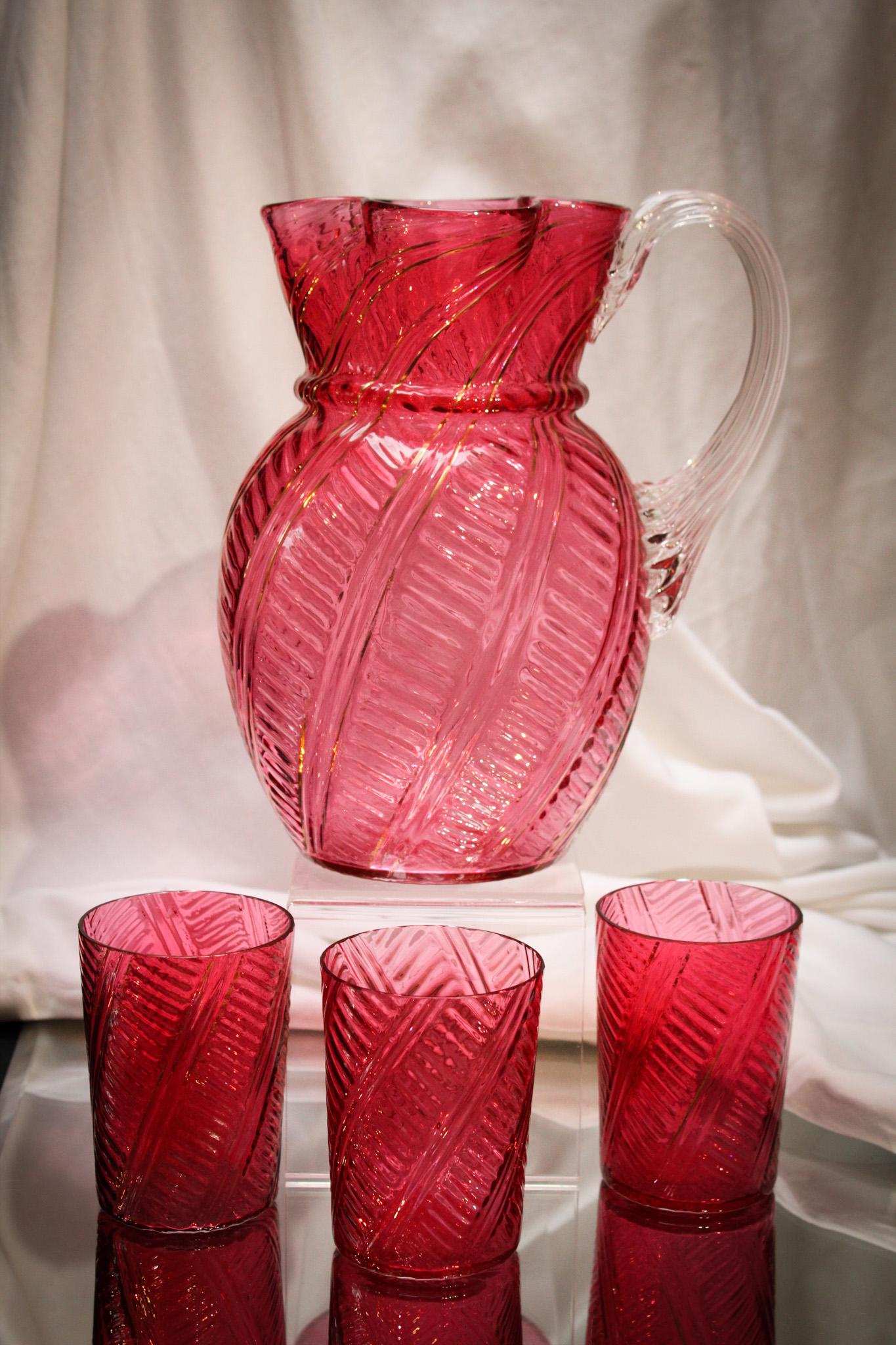 Fabulous Cranberry Victorian Clower Top Pitcher & Tumblers (1 of 8)