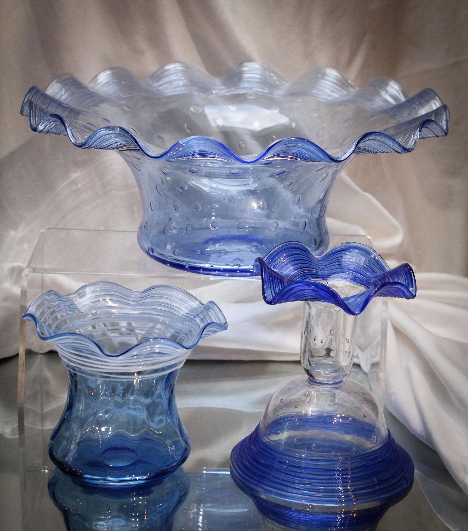 3 pc Lot Fry Glass Controlled Bubble & Blue Threading (1 of 8)