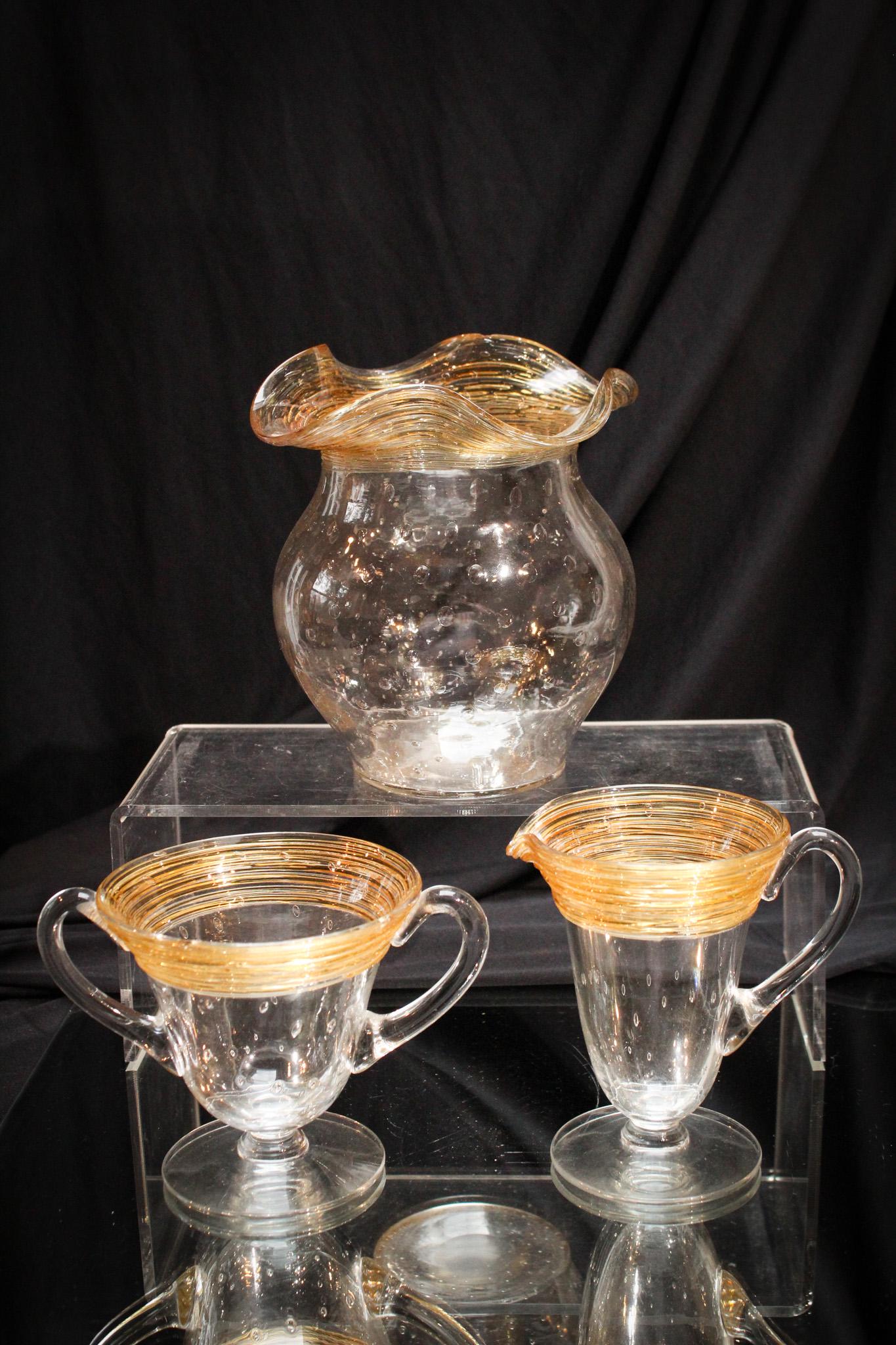 3 pc Lot Fry Glass Controlled Bubble & Amber Threading (1 of 7)