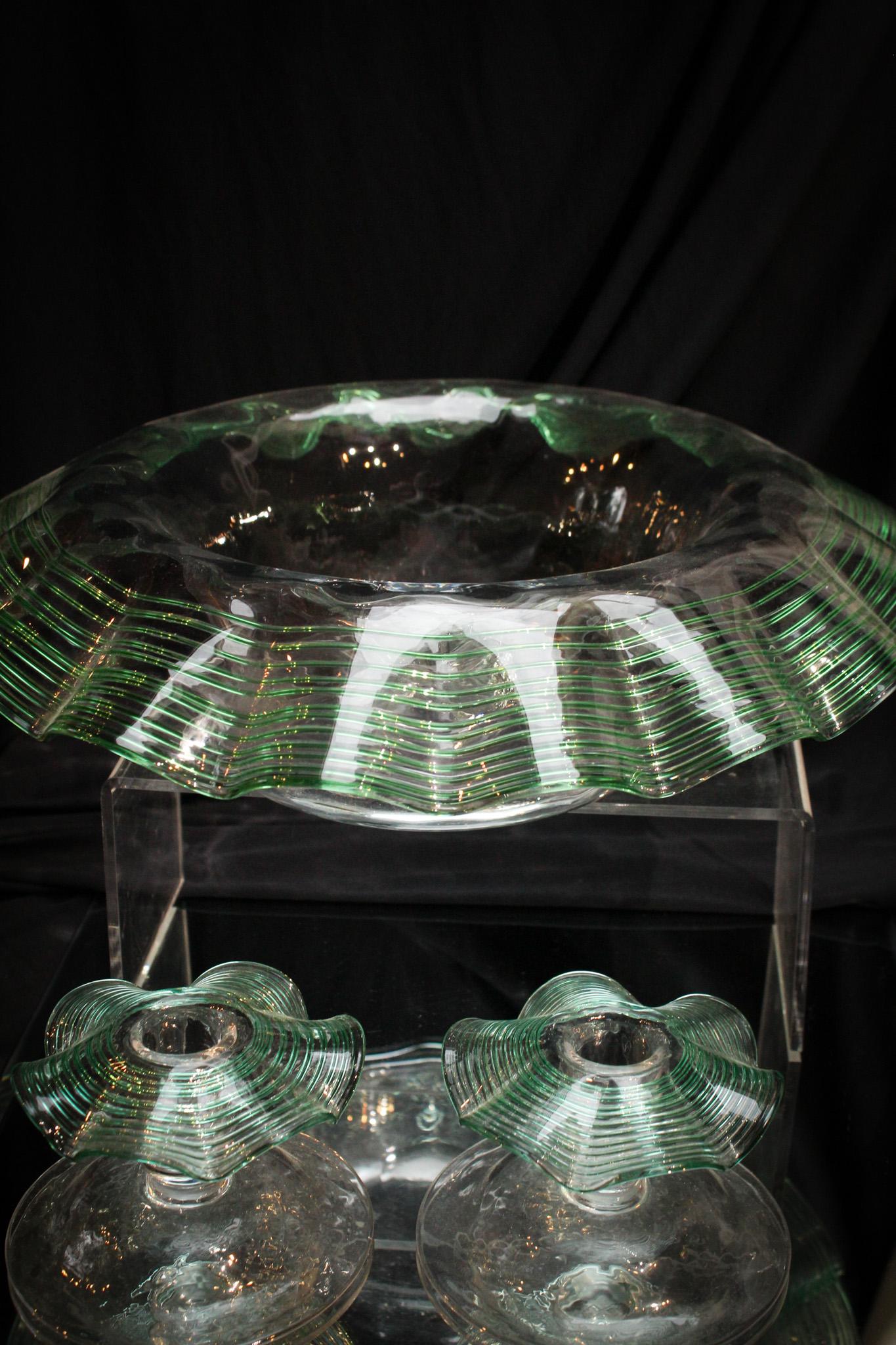 3 pc Fry Glass Diamond Optic Green Threaded Console Set (1 of 7)
