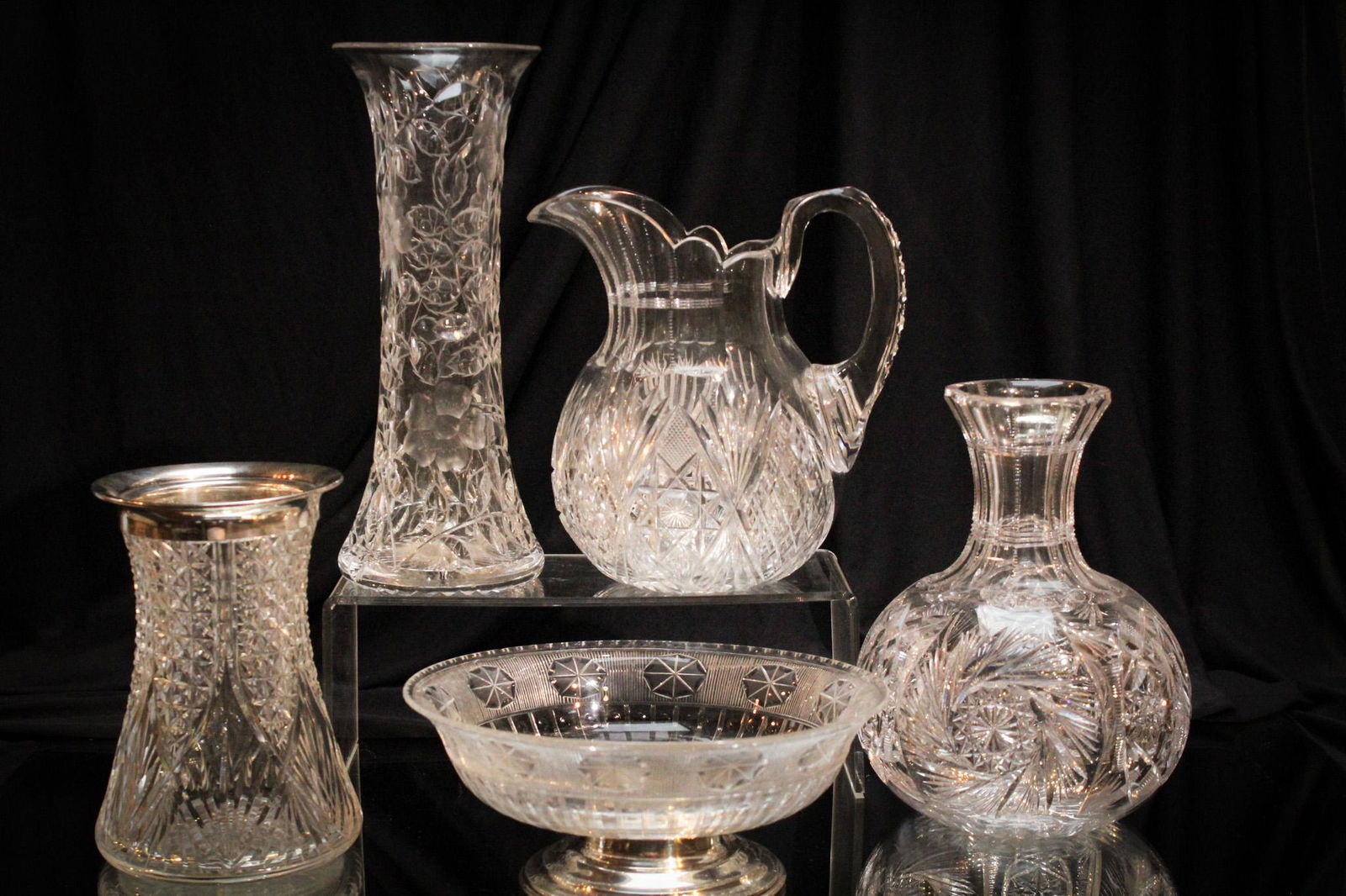 5 pc Lot Cut Glass Sterling & More (1 of 18)