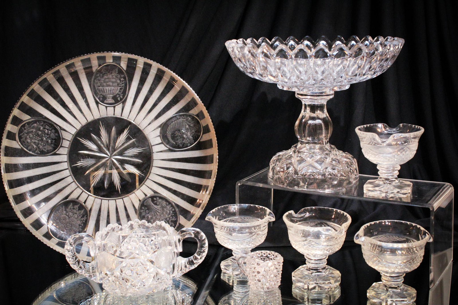 Mega Magnum Auctions 8 Pc Lot Flint & More Glass: Another select offering of antique glass. One example in flint. Tallest measures 7".