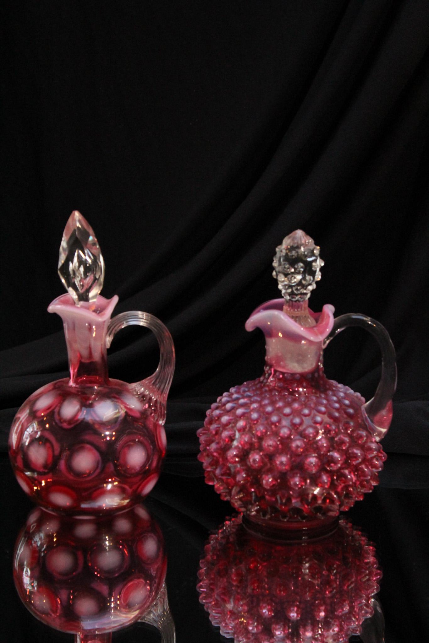 2 pc Lot Fenton Cranberry Opalescent Cruets (1 of 9)