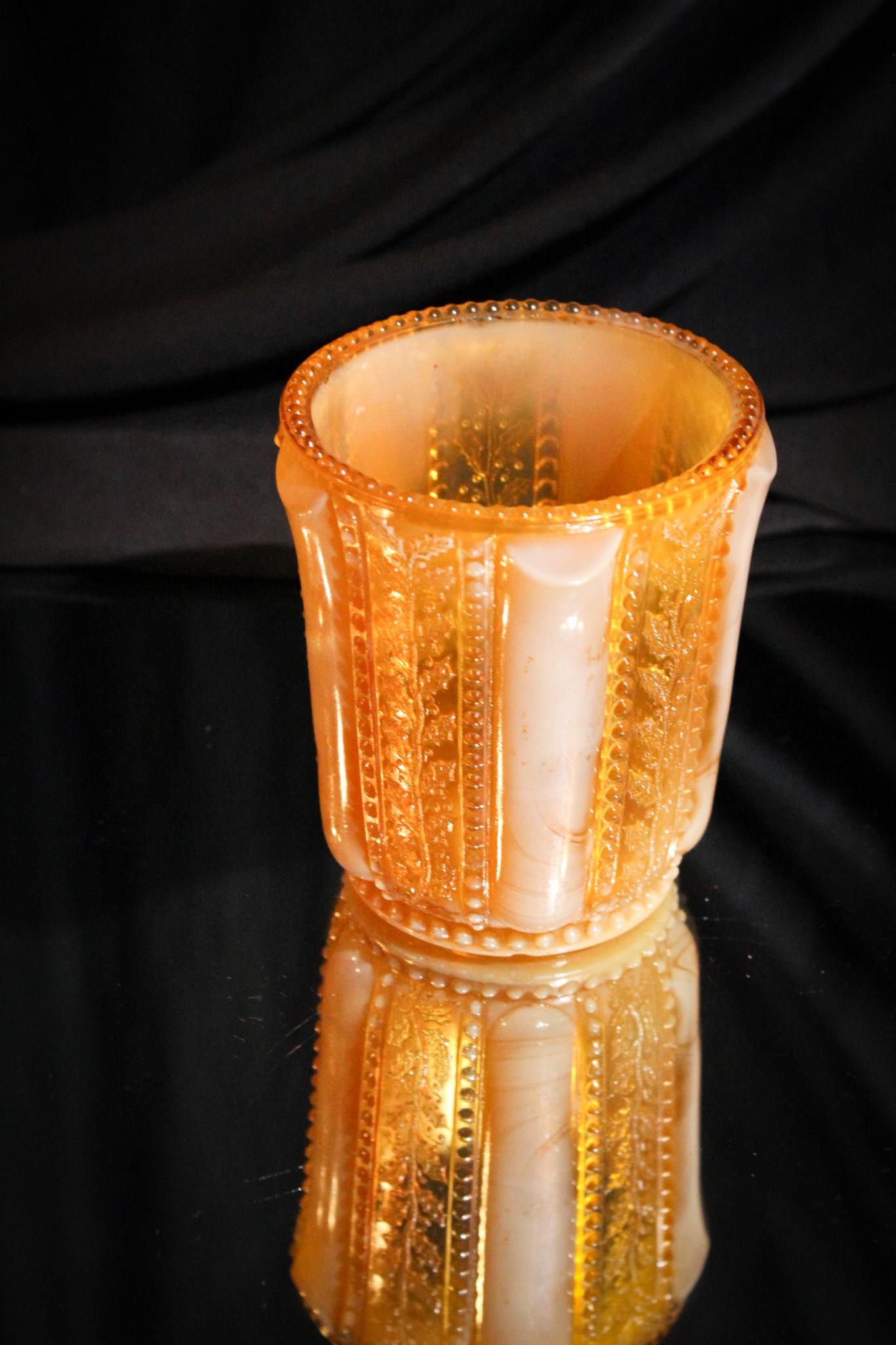 Greentown Holly Amber Victorian Glass Spooner (1 of 3)