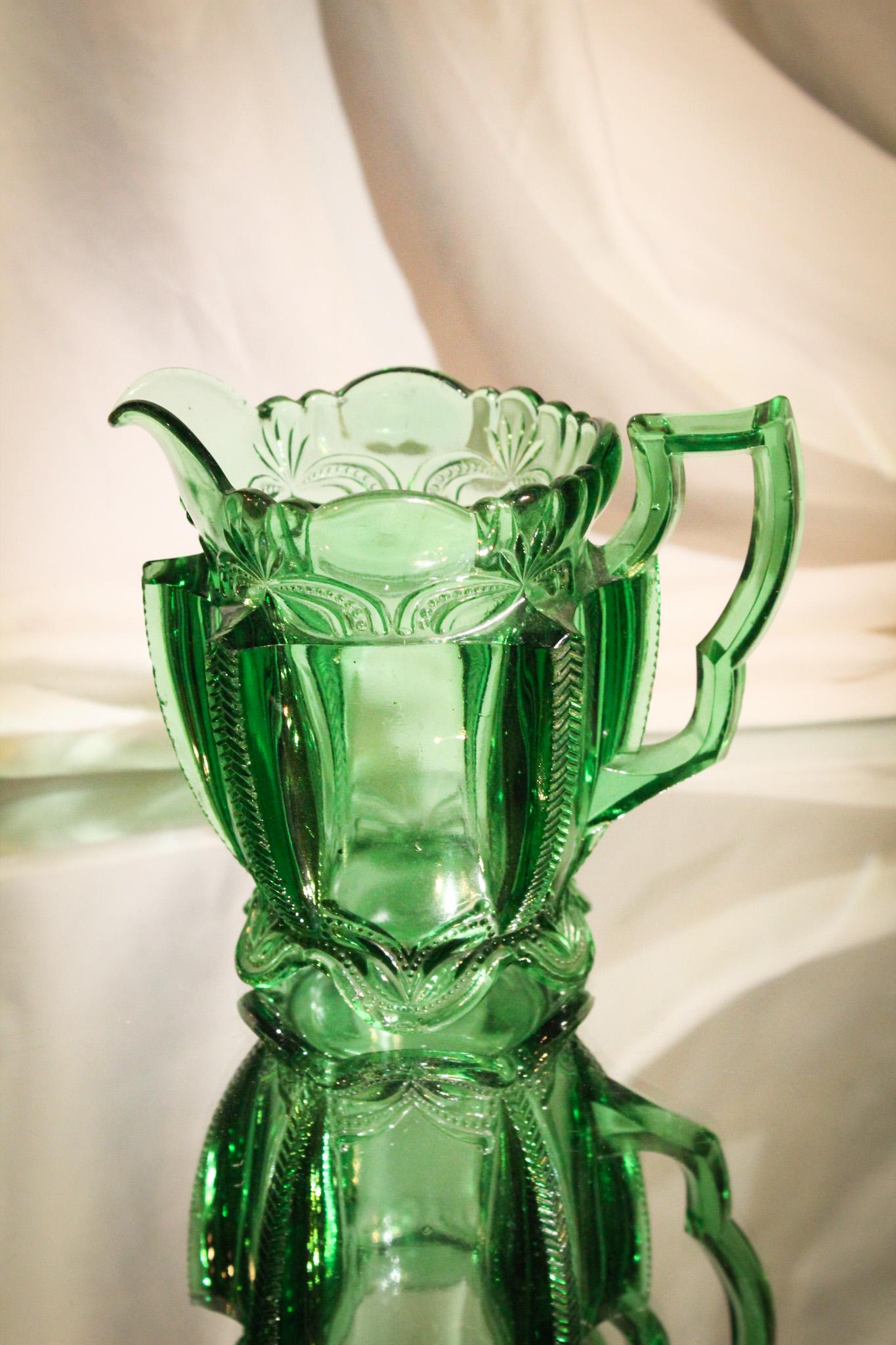 Greentown Glass Green Herringbone Buttress Creamer (1 of 5)