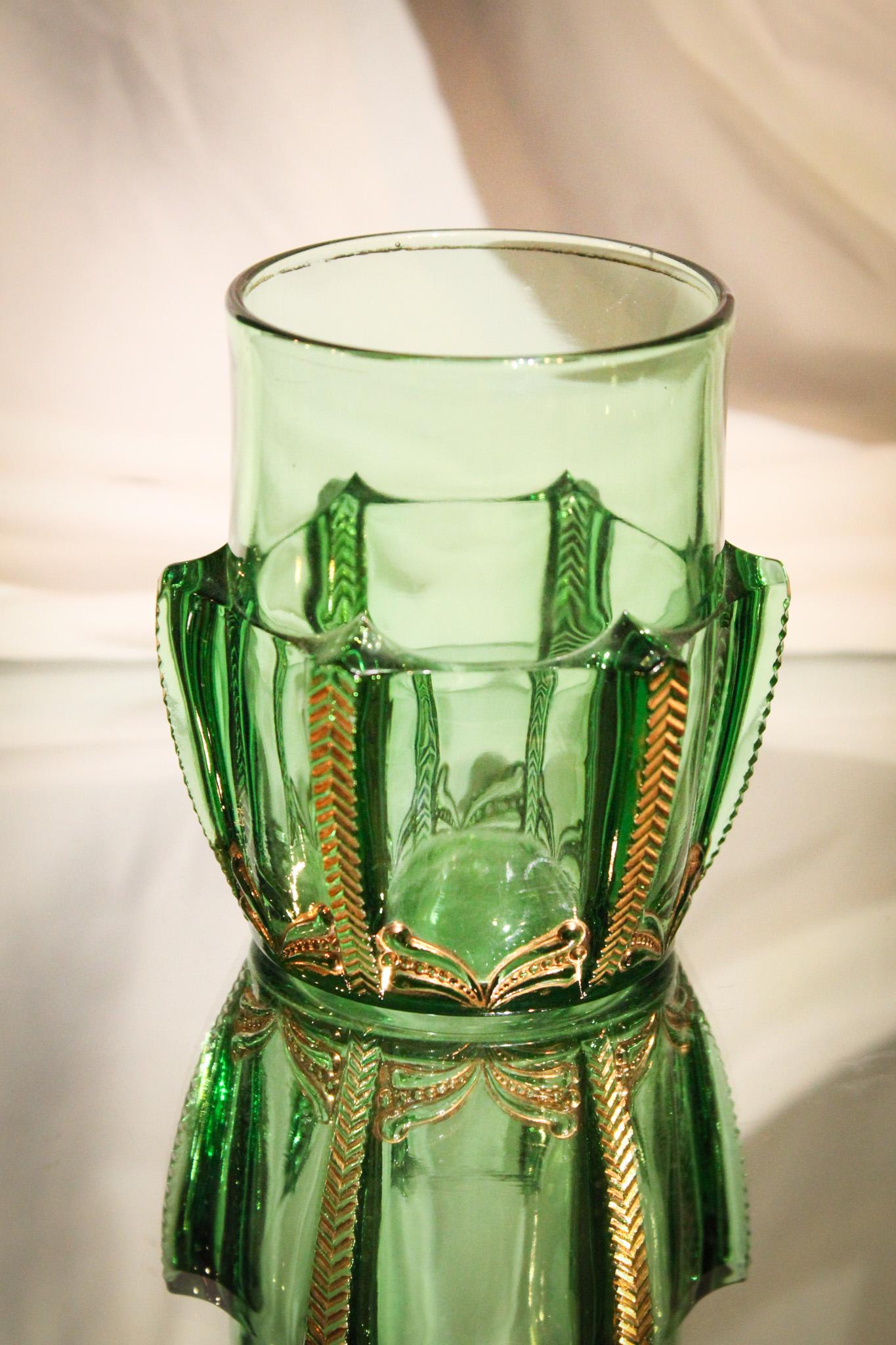 Greentown Green Herringbone Buttress Gilt Tumbler (1 of 3)