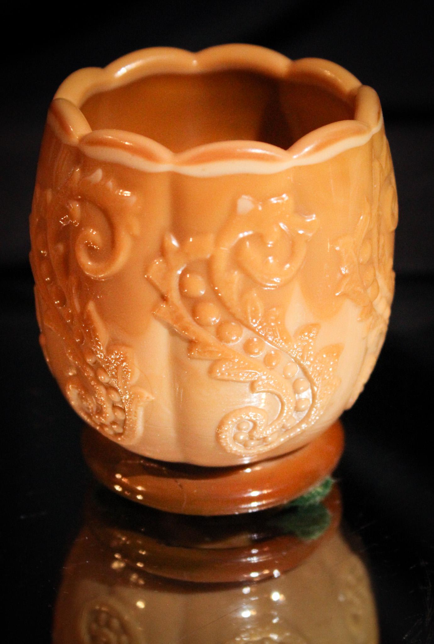 Chocolate Victorian McKee Glass Chrysanthemum Leaf Toothpick Holder (1 of 3)