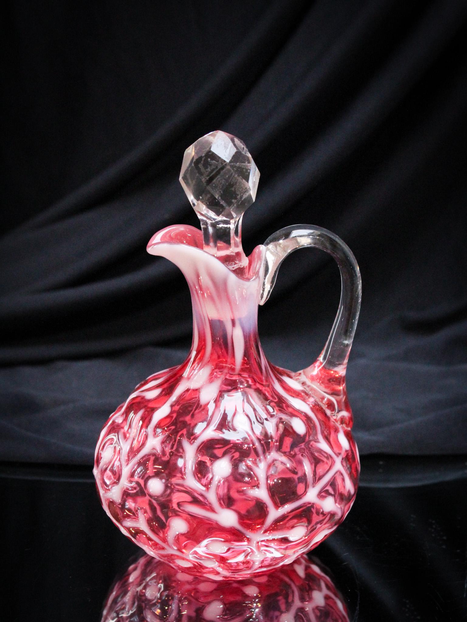 Hobb's Cranberry Opalescent Seaweed Victorian Cruet (1 of 5)