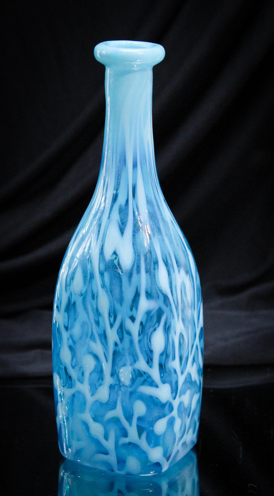 Rare Hobb's Blue Opalescent Seaweed Victorian Glass Barber Bottle (1 of 4)