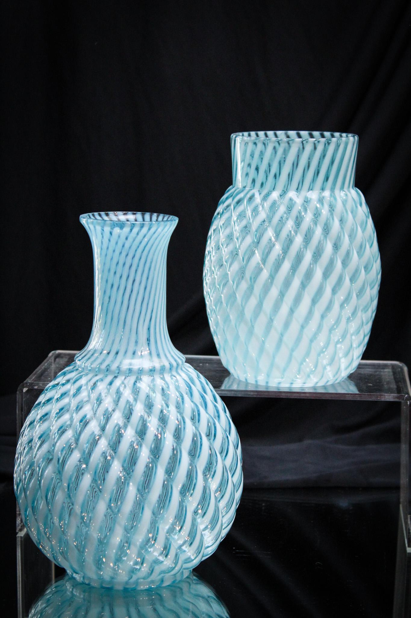 2 pc Lot Victorian Blue Opalescent Reverse Swirl Glass (1 of 11)