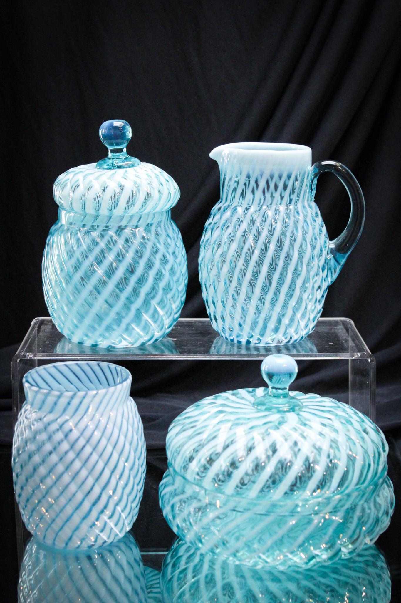 Beautiful Blue Opalescent Reverse Swirl 4 pc Table Set (1 of 17)
