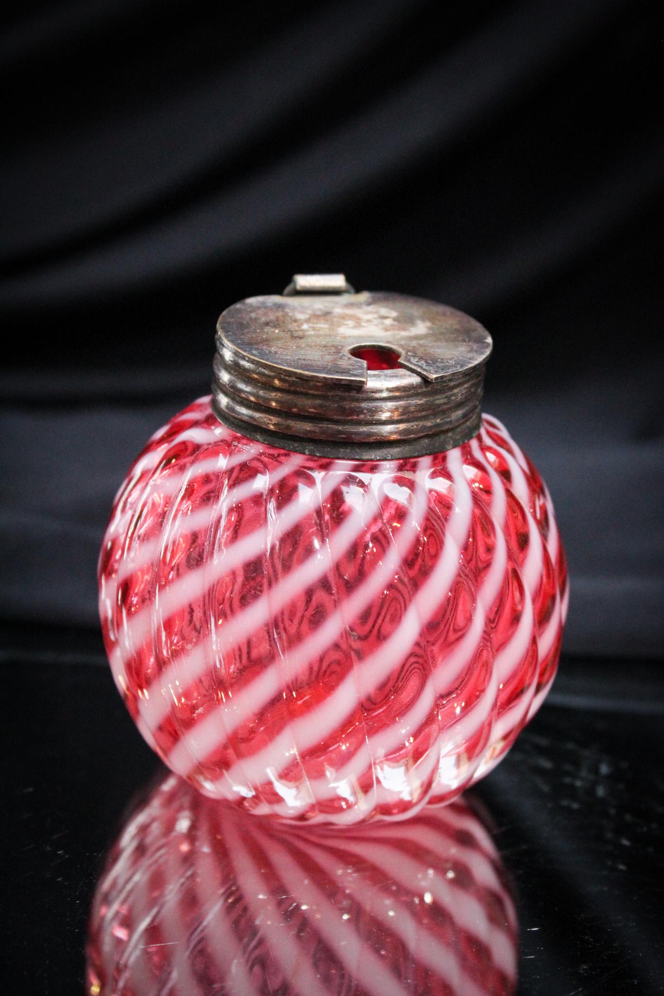 Cranberry Opalescent Reverse Swirl Victorian Mustard Jar (1 of 4)