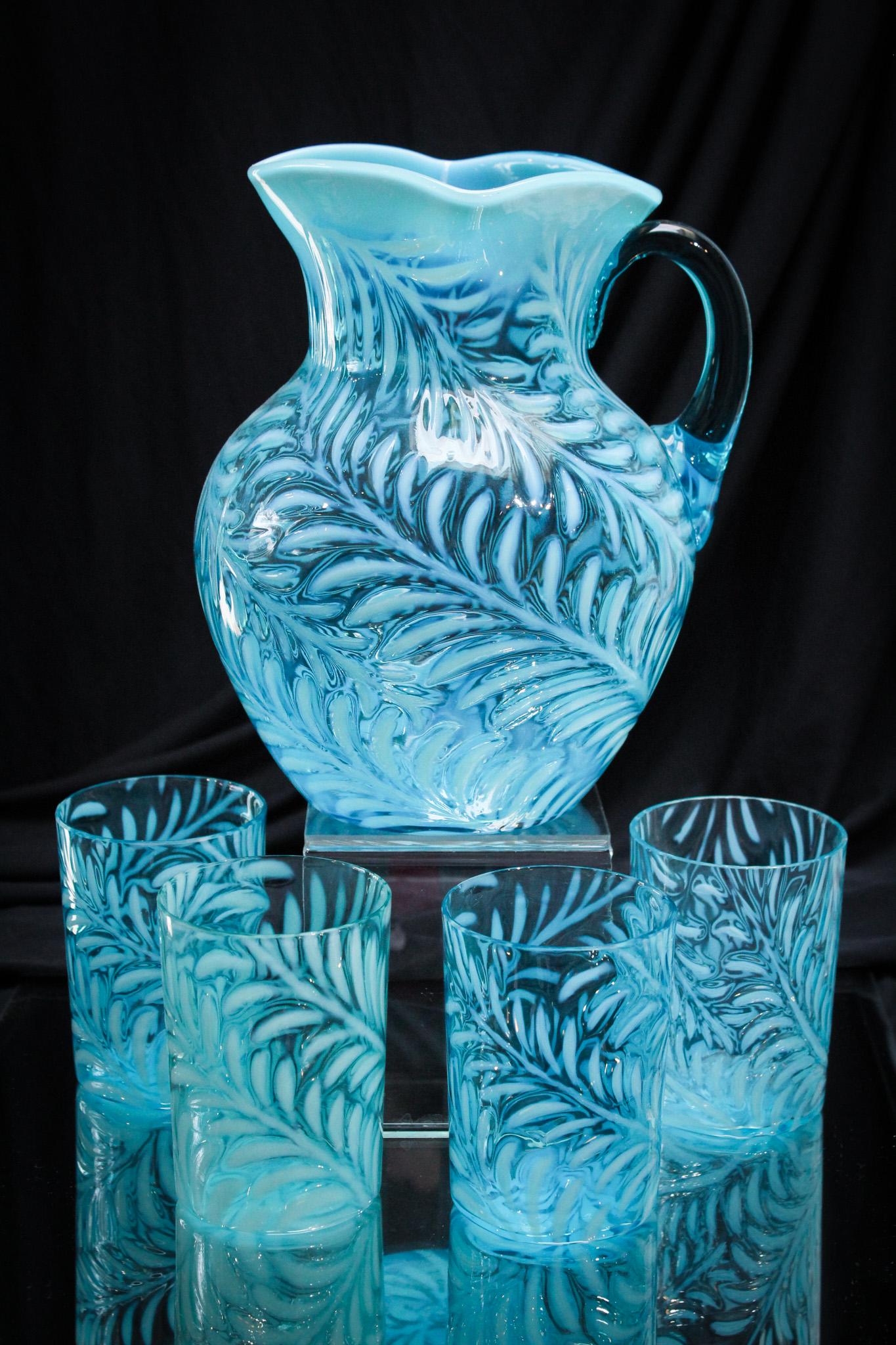 Hobb'e Blue Opalescent Victorian Glass Fern 5 pc Water Set (1 of 11)