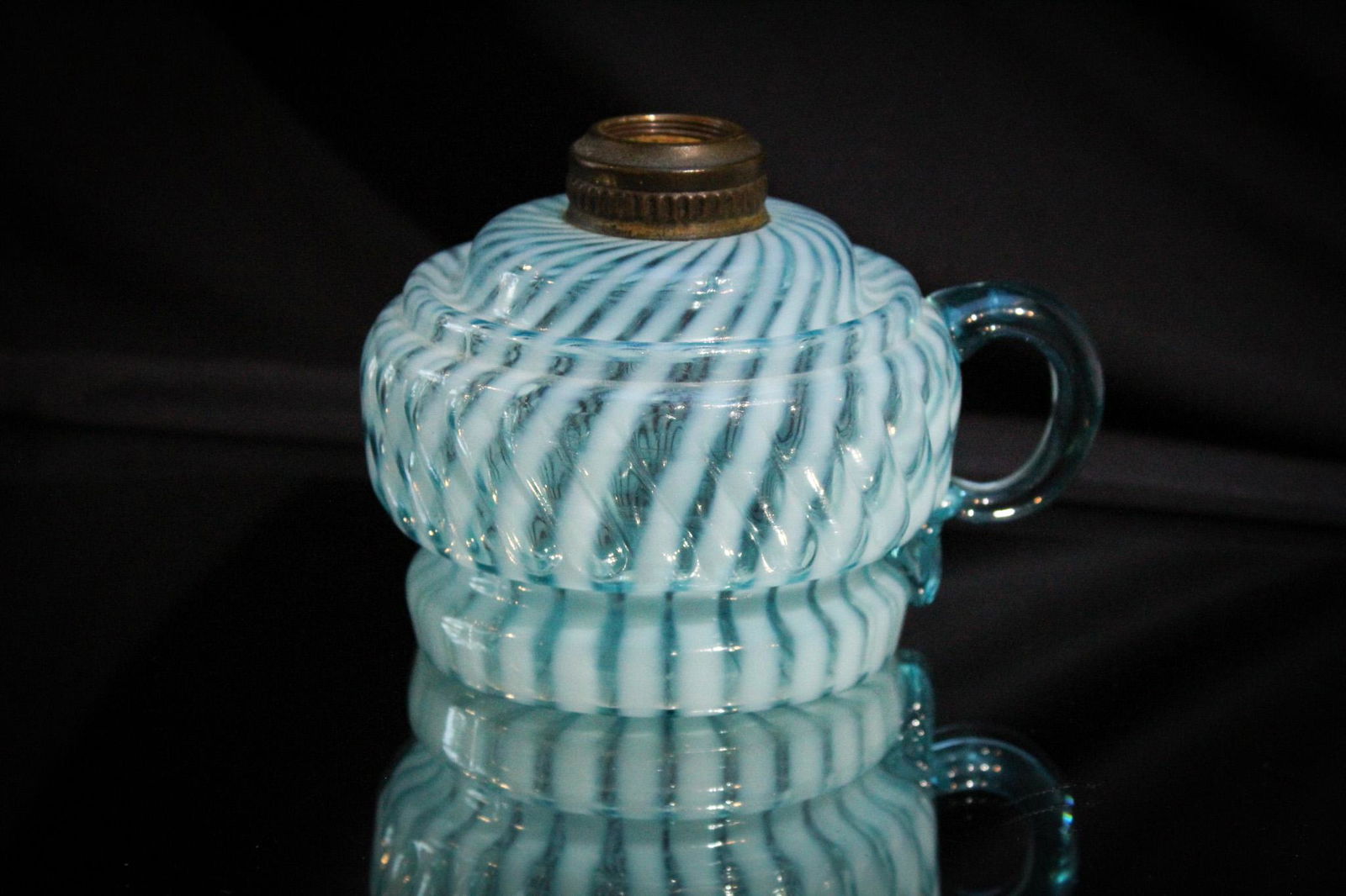 Victorian Blue Opalescent Markham Swirl Finger Oil Lamp (1 of 6)