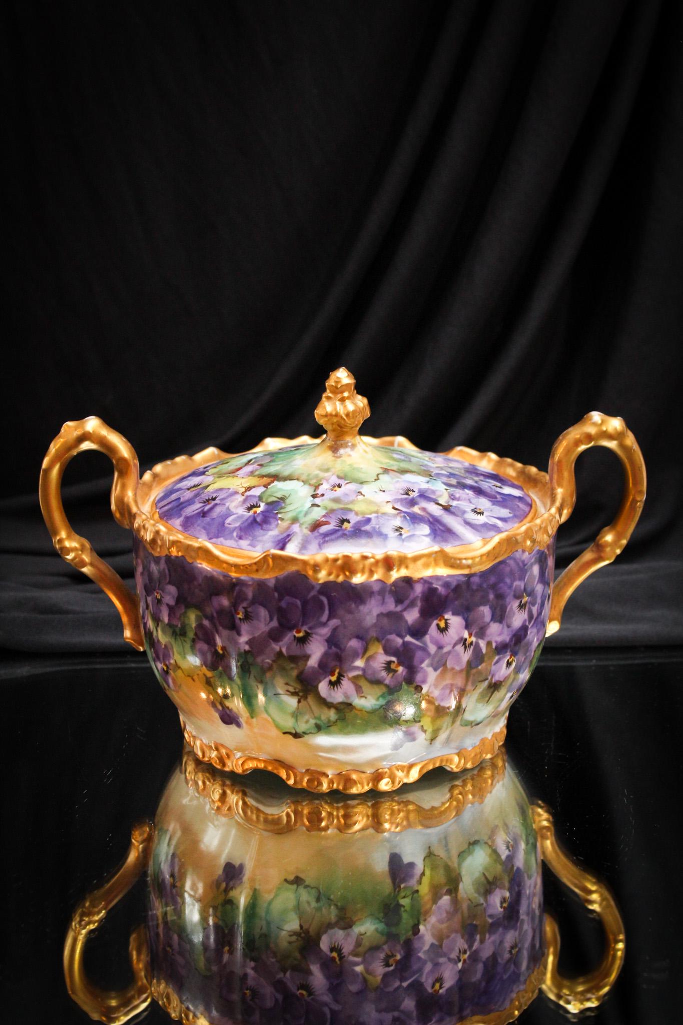 JPL France Hand Painted Porcelain Purple Violets Biscuit Jar (1 of 8)