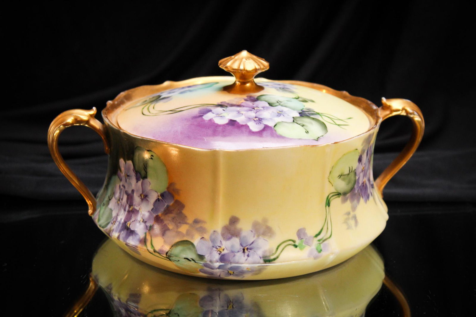 French hand Painted Porcelain Violets Biscuit Jar (1 of 8)