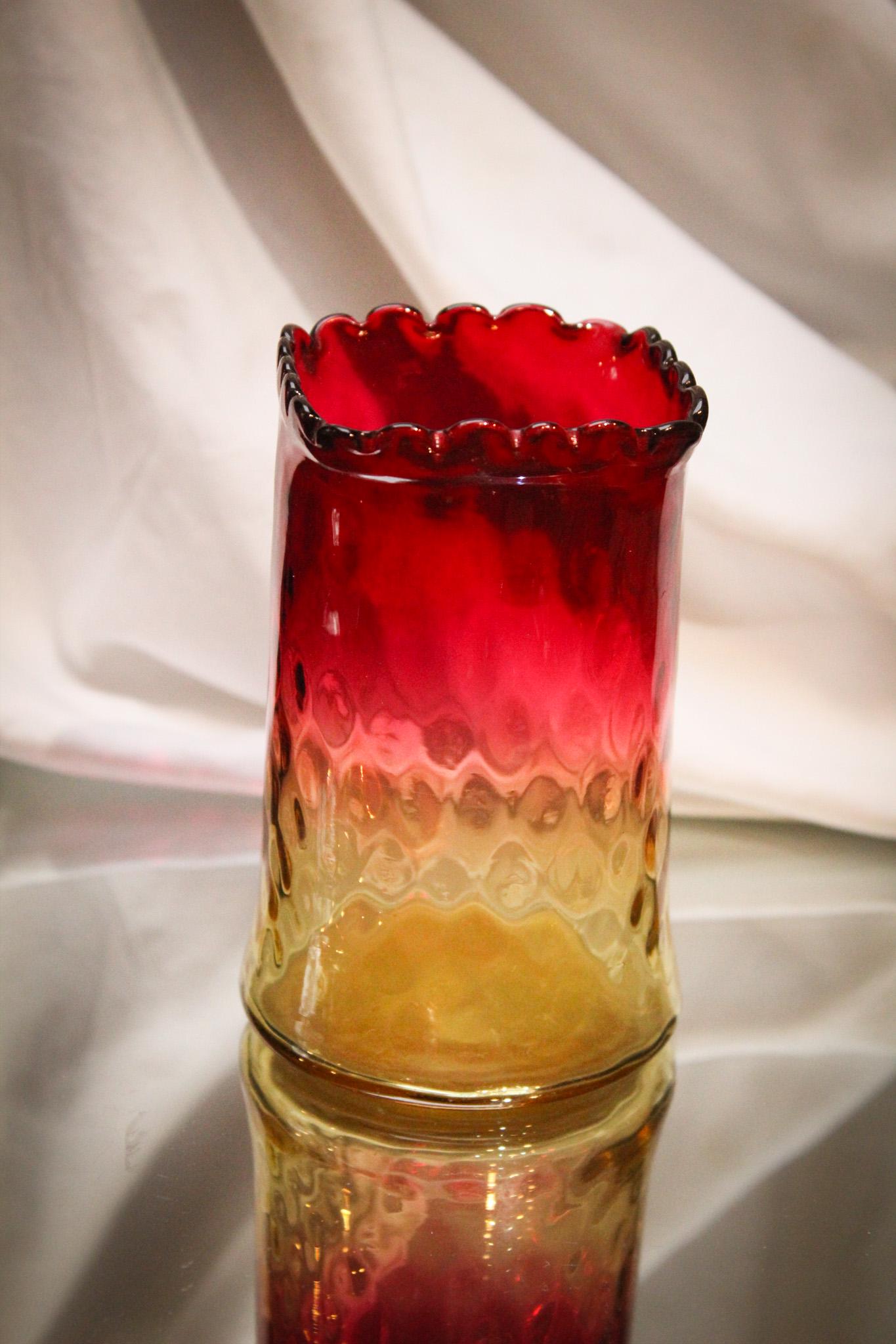 Amberina Mt. Washington Diamond Quilt Victorian Glass Spooner. (1 of 6)