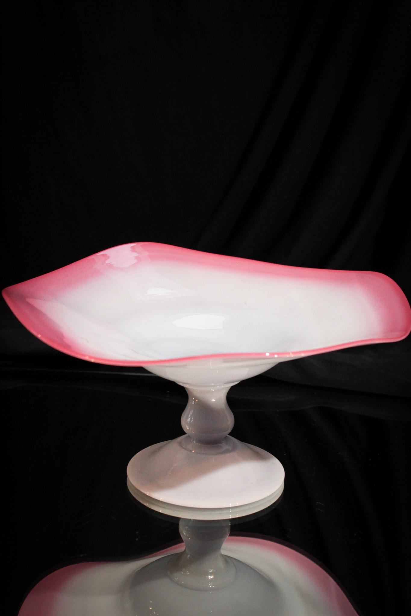 Pairpoint Gunderson Glass Peachblow signed Compote: Fabulous color is found on this piece of Pairpoint Gunderson glass in the form of a compote. Super piece. It measures 4" by 9".