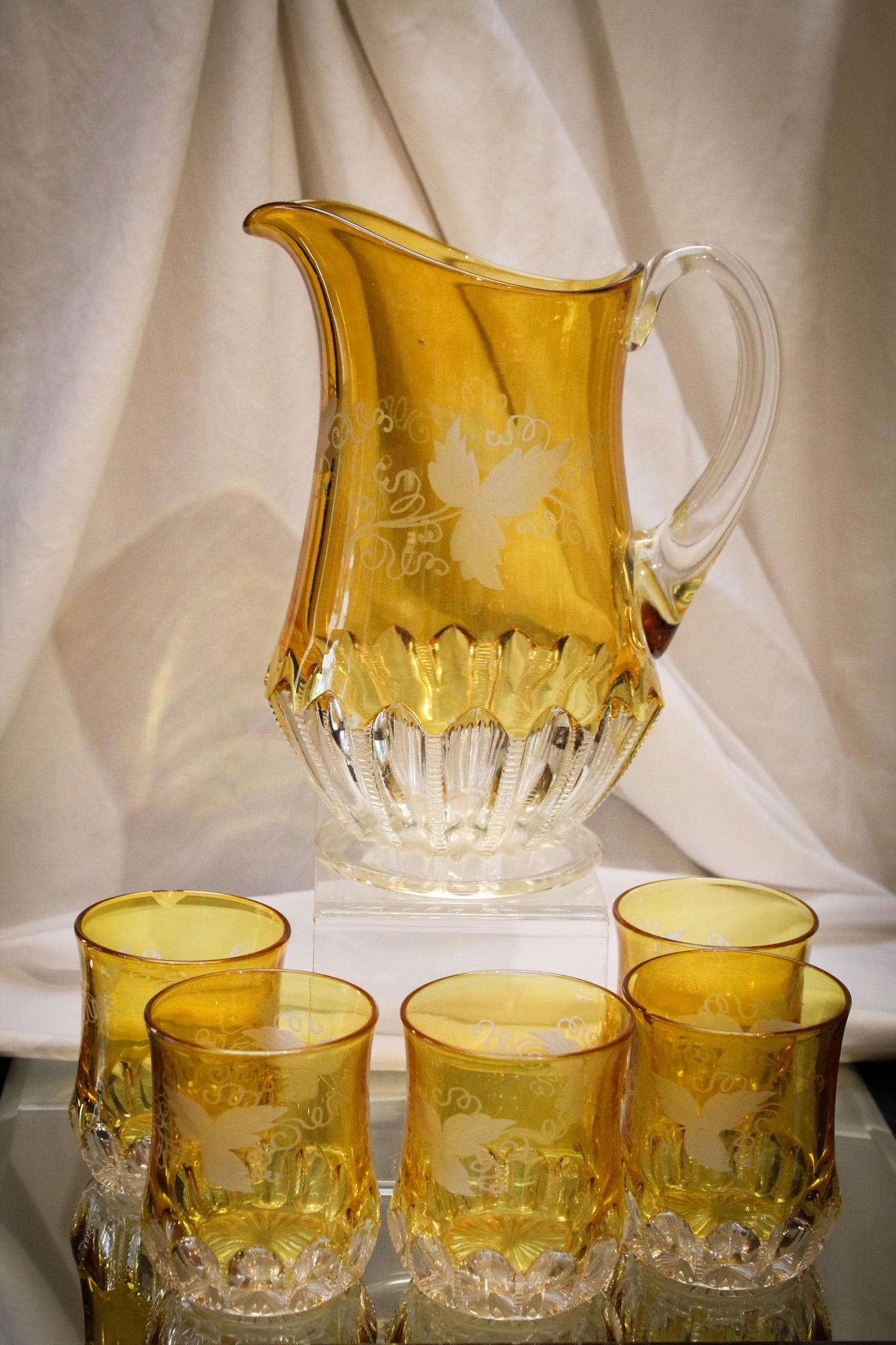 Amber Stained 5 pc Victorian Etched Water Set (1 of 9)