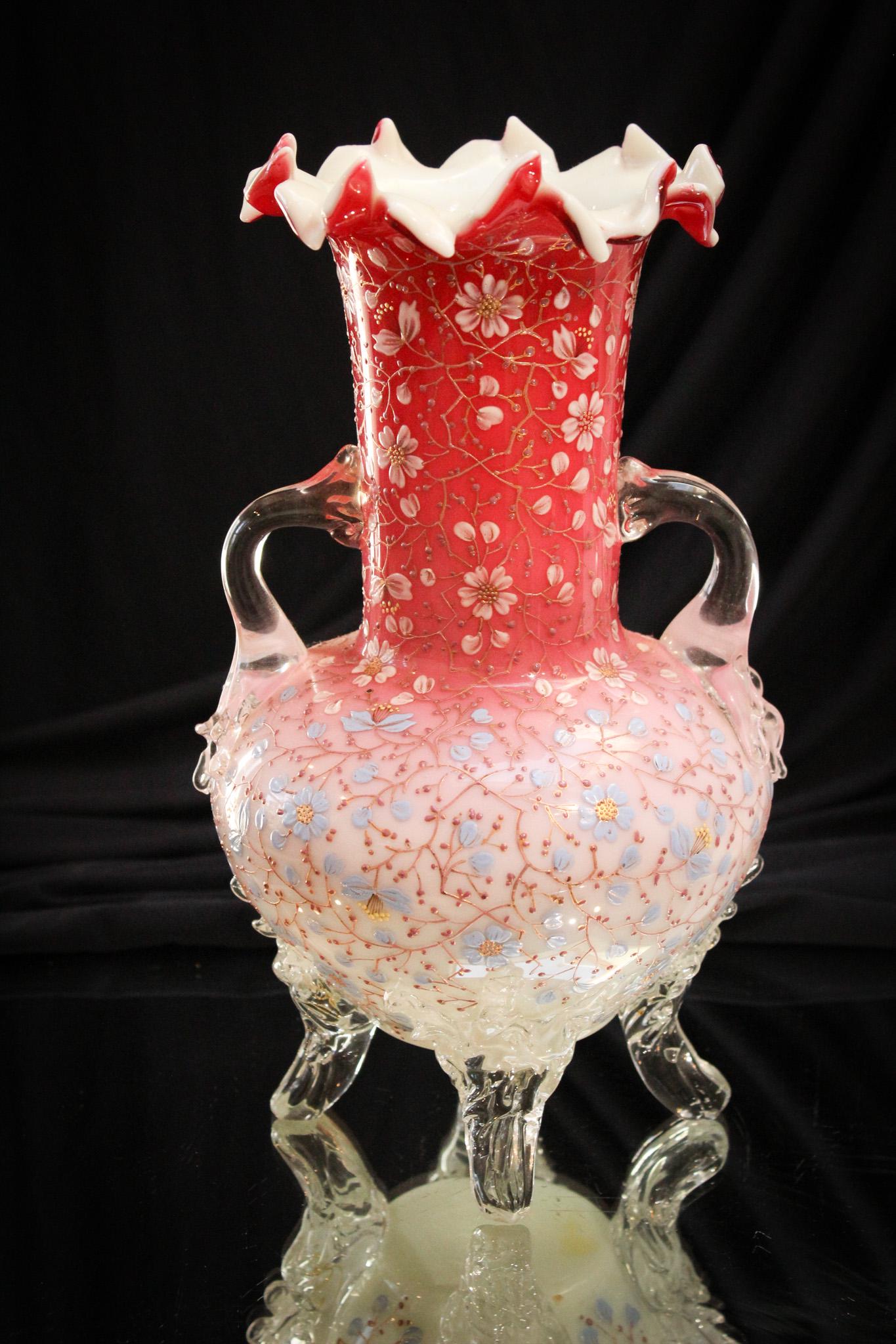Bohemian Peachblow Enameled Victorian Vase (1 of 8)